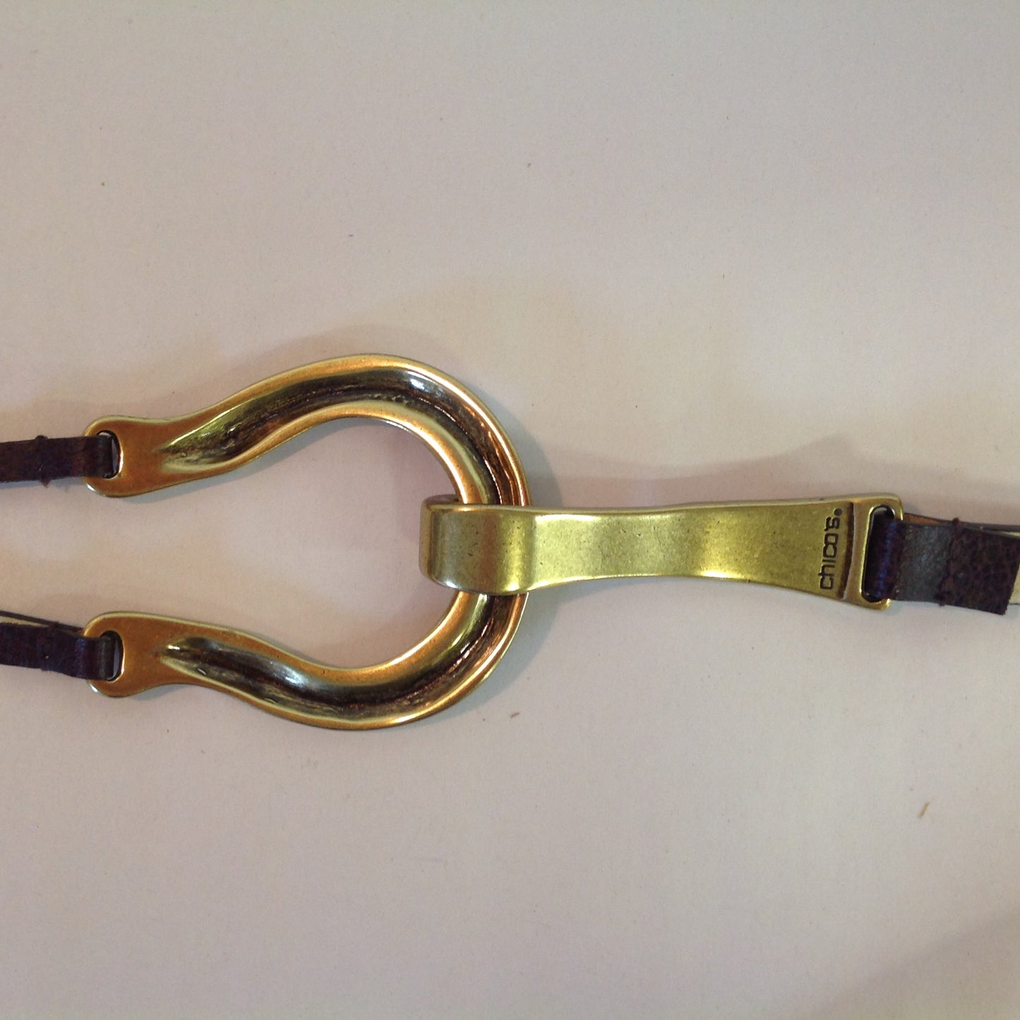 Vintage Dark Brown Chico's Leather Bridle Hoop Style Women's M/L Hook Hoop Closure Belt 22