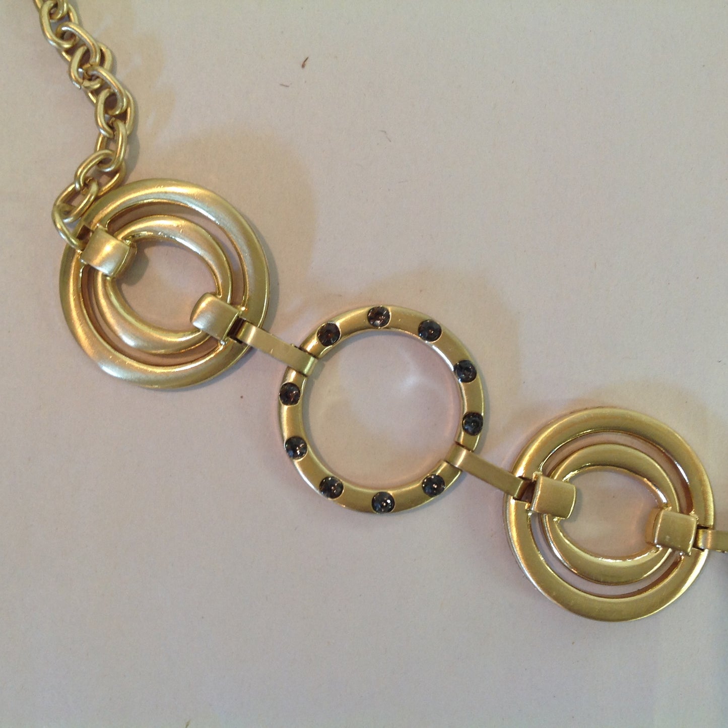 Chico's Gold Tone Chain Concentric Circles Black Rhinestone Western Look Belt 24
