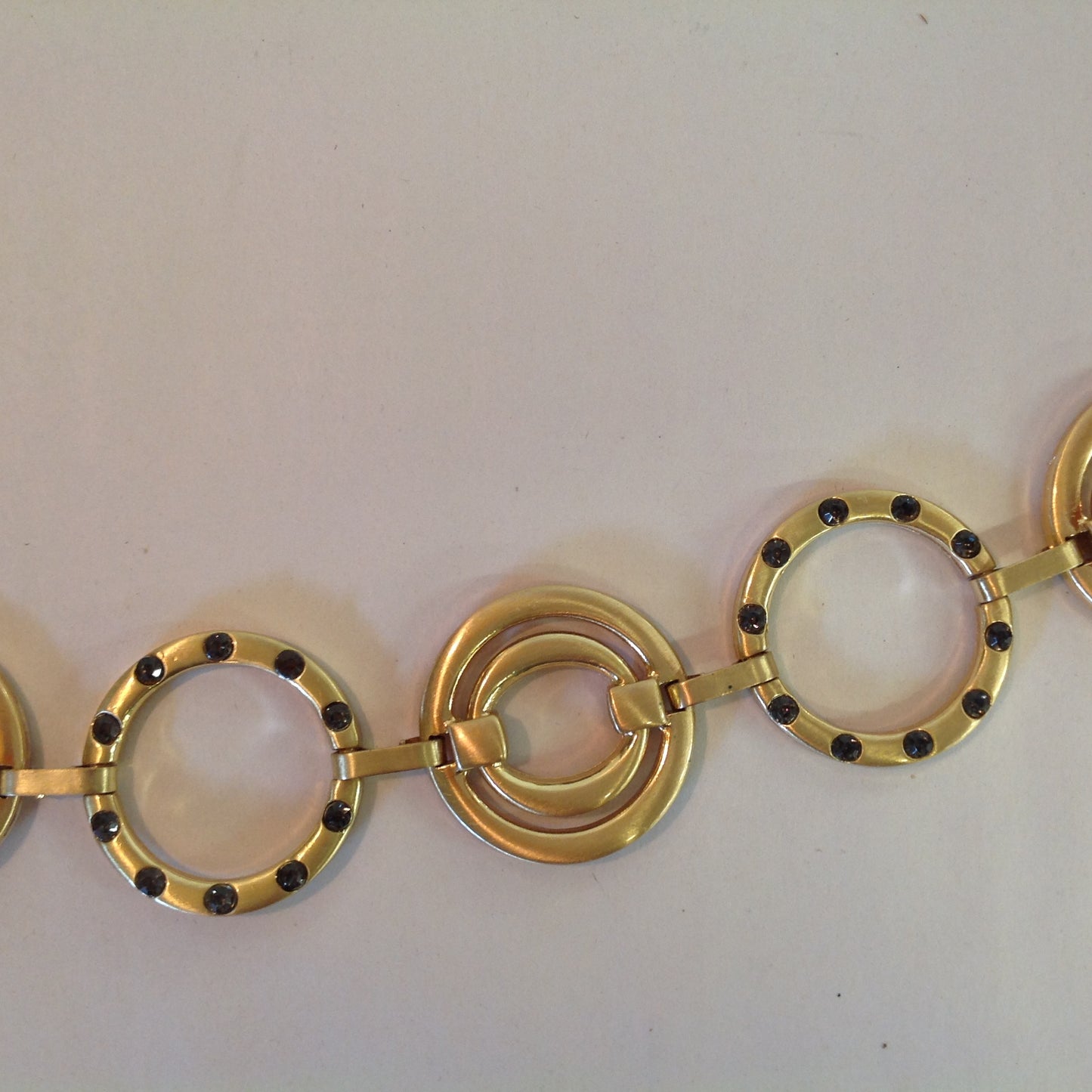 Chico's Gold Tone Chain Concentric Circles Black Rhinestone Western Look Belt 24