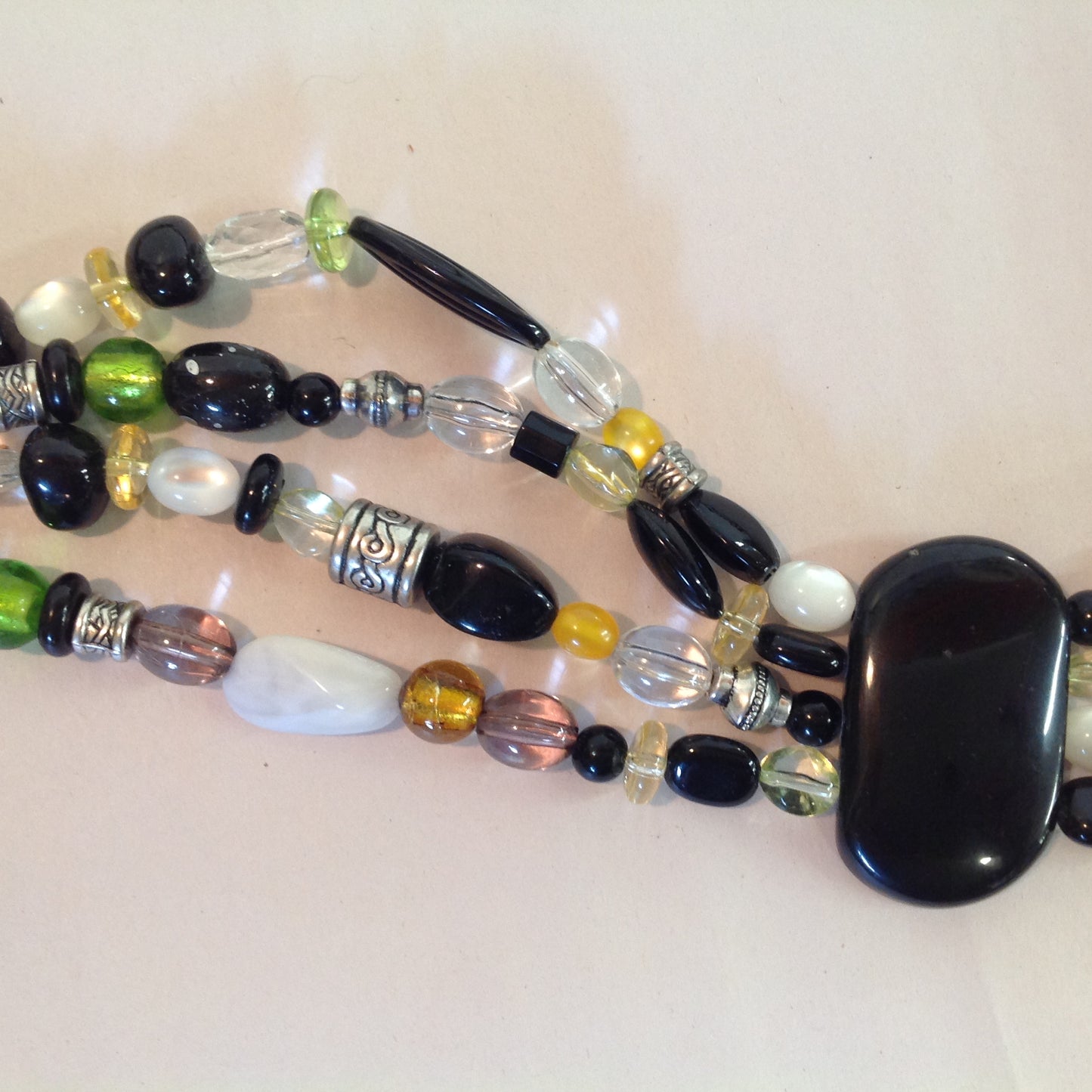 Vintage Coldwater Creek Plastic and Metal Four Strand Beaded Green Black Yellow Women's Belt 26