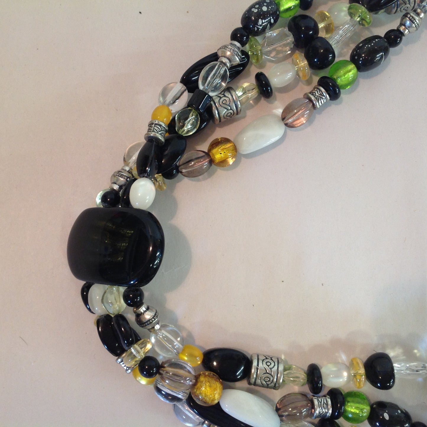 Vintage Coldwater Creek Plastic and Metal Four Strand Beaded Green Black Yellow Women's Belt 26