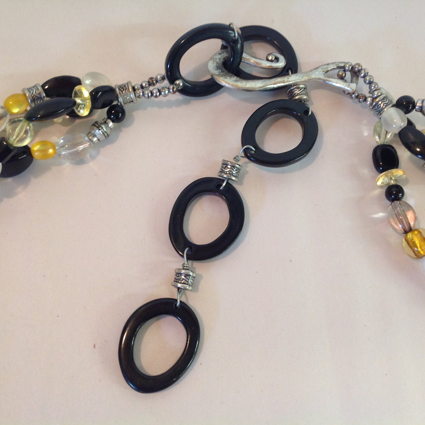 Vintage Coldwater Creek Plastic and Metal Four Strand Beaded Green Black Yellow Women's Belt 26
