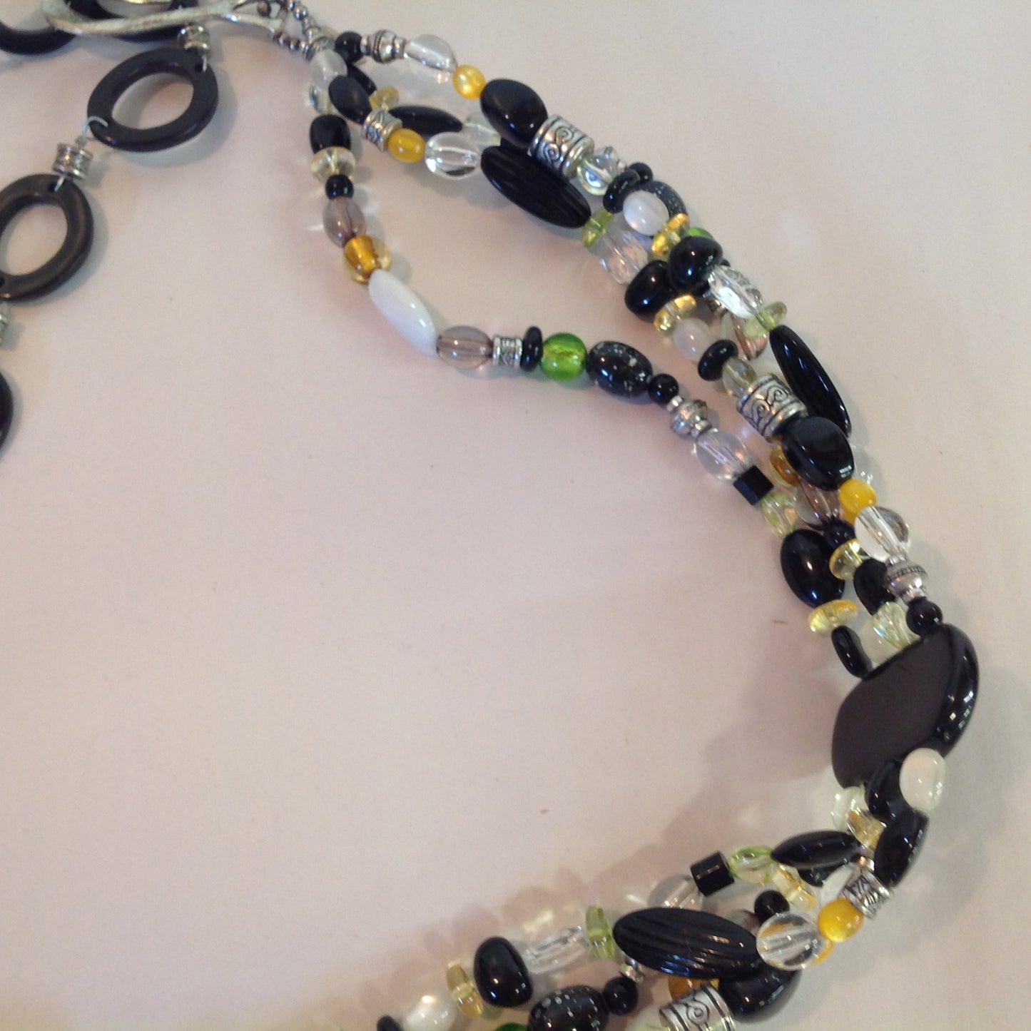 Vintage Coldwater Creek Plastic and Metal Four Strand Beaded Green Black Yellow Women's Belt 26