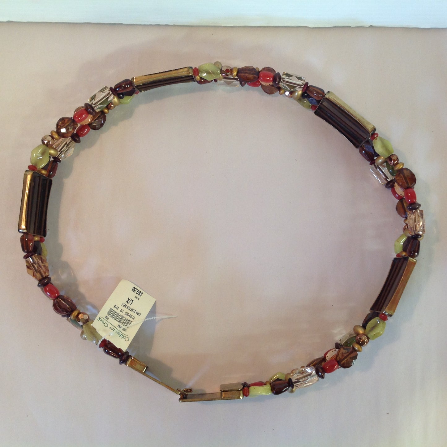 Coldwater Creek Women's L/XL Autumn Palette Multicolor Three Strand Bead and Bronze Block Kira Stretch Belt with Tags 28