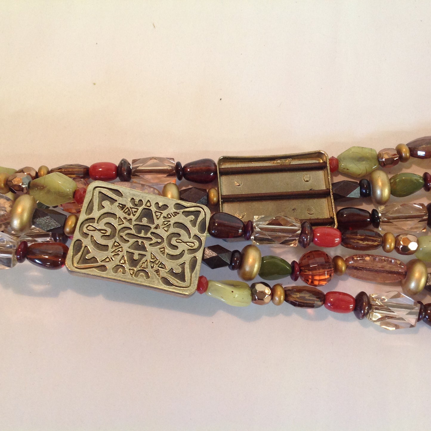 Coldwater Creek Women's L/XL Autumn Palette Multicolor Three Strand Bead and Bronze Block Kira Stretch Belt with Tags 28