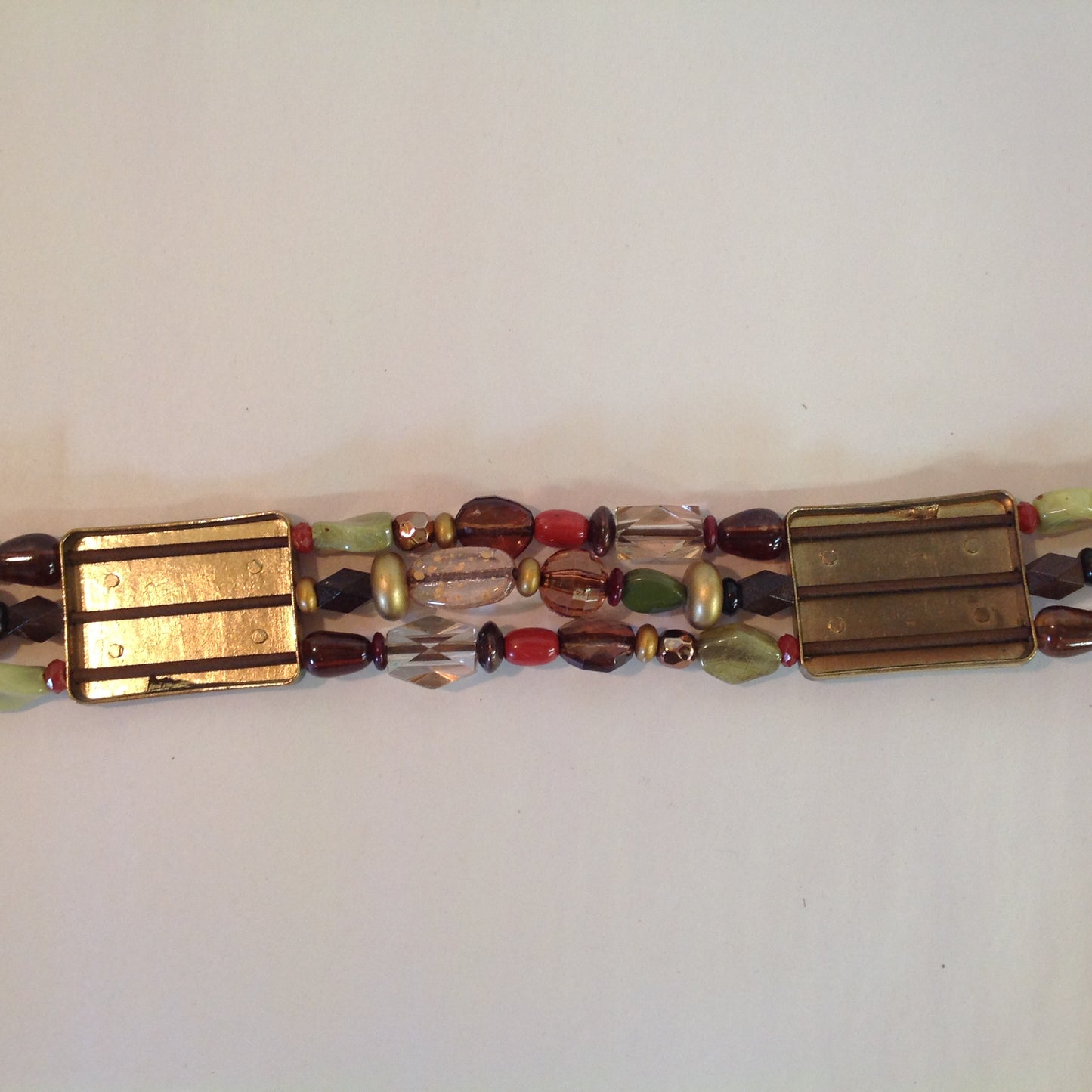 Coldwater Creek Women's L/XL Autumn Palette Multicolor Three Strand Bead and Bronze Block Kira Stretch Belt with Tags 28