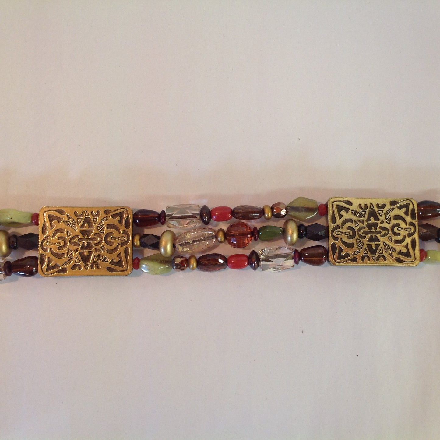 Coldwater Creek Women's L/XL Autumn Palette Multicolor Three Strand Bead and Bronze Block Kira Stretch Belt with Tags 28