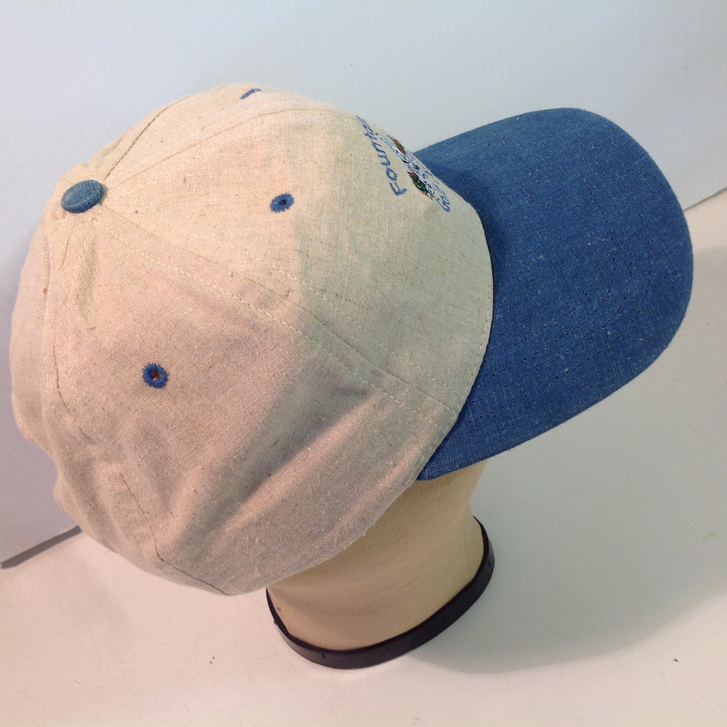 Vintage Duckster Fountain Hills Golf Club Alsip Illinois Souvenir Beige and Denim Blue Baseball Cap