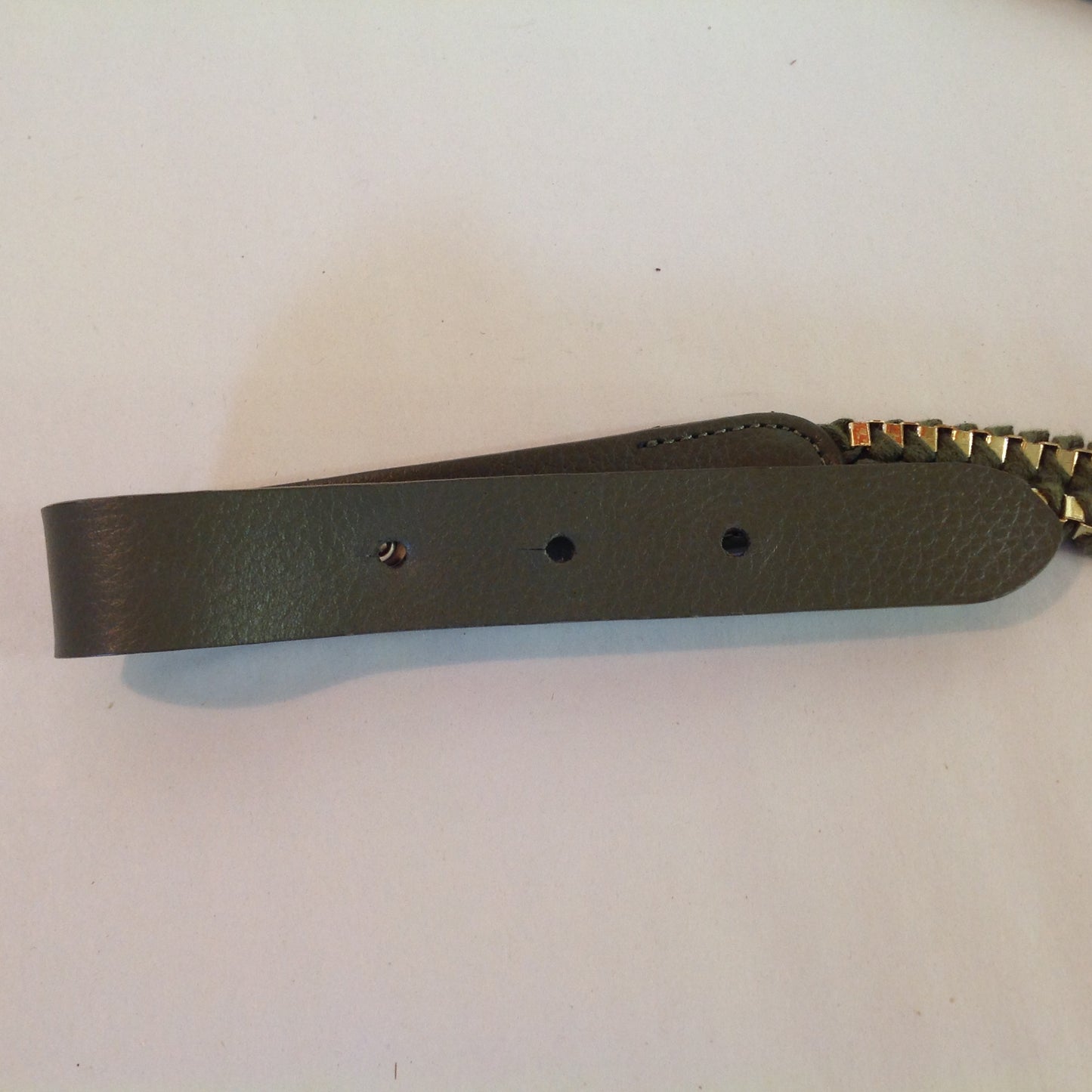 Vintage Women's Olive Green Gold Tone Two Strand Zipper Teeth Enmeshed Snap Closure Belt 32