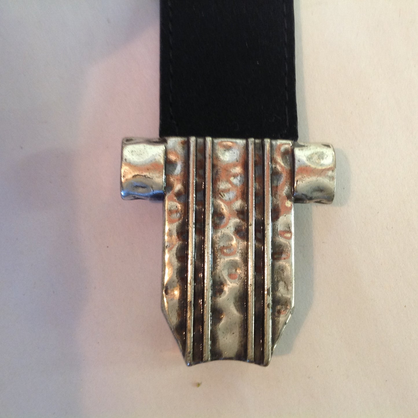 Coldwater Creek Women's L/XL Black Leather Hammered Silver Tone Metal Hoop and Hook Closure 34