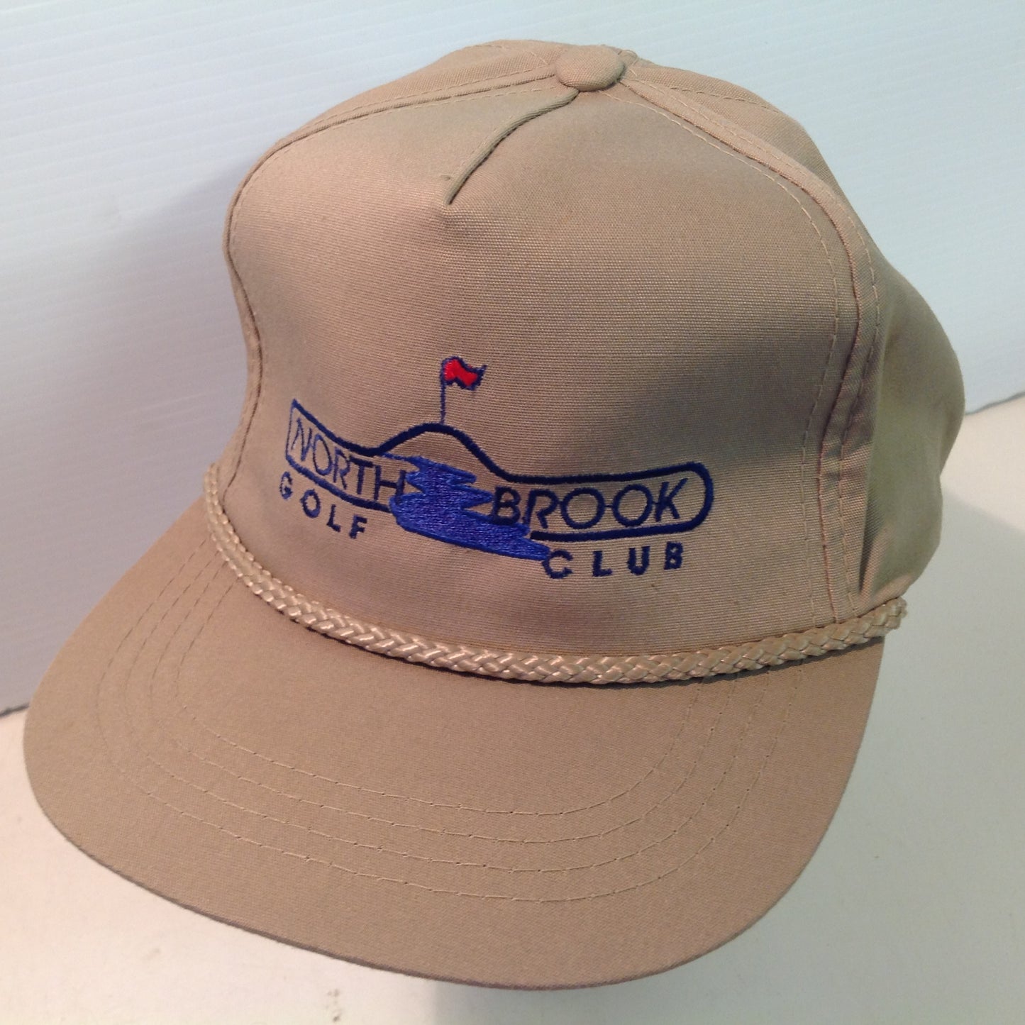 Vintage Yupoong North Brook Golf Club Luxemburg Wisconsin Souvenir Tan Rope Brim Baseball Cap