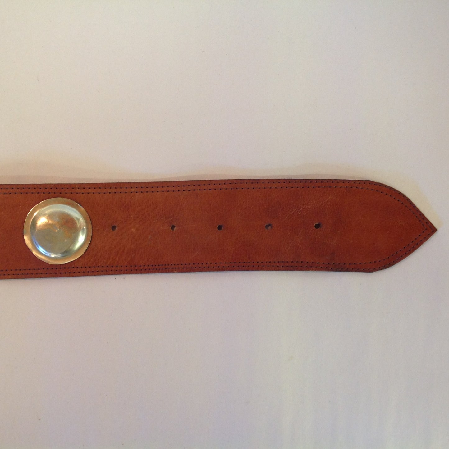 Vintage Tan Women's Oversize Belt Convex Metal Buckle Western Style Cloverleaf Circle Studs 38