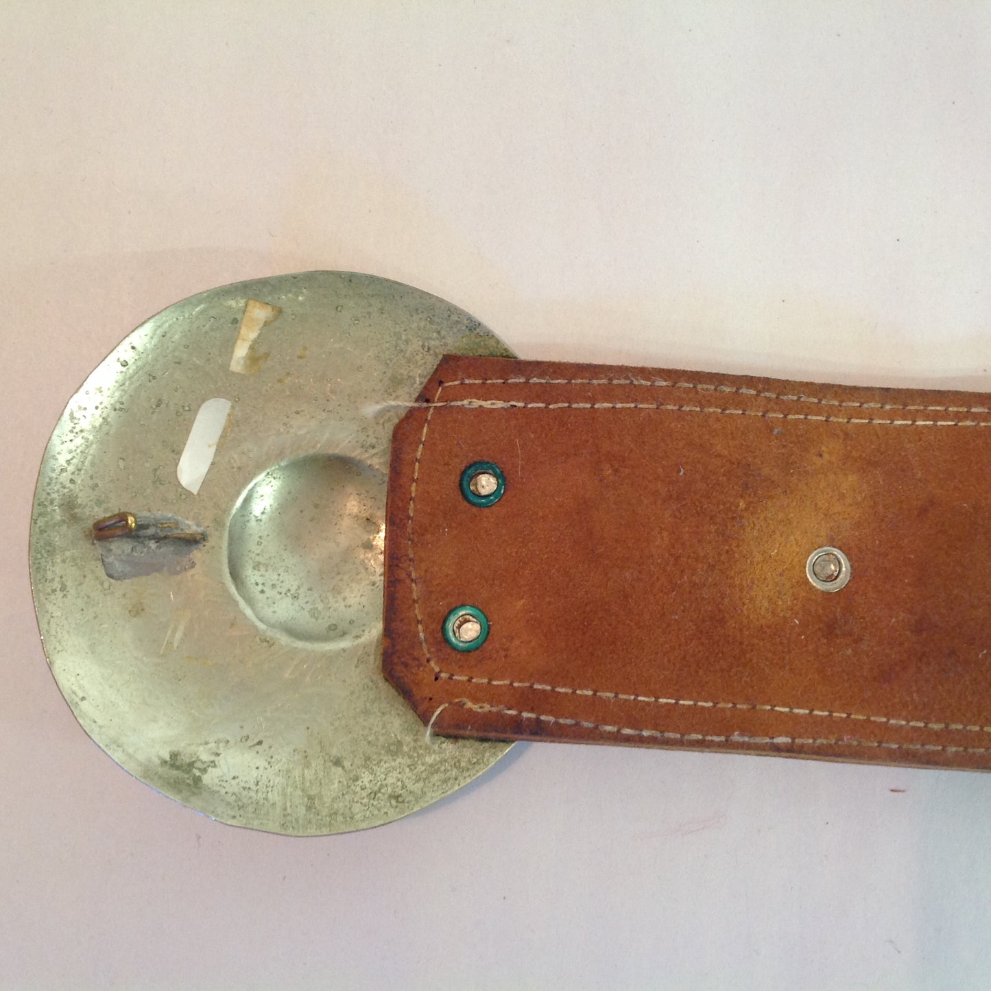 Vintage Tan Women's Oversize Belt Convex Metal Buckle Western Style Cloverleaf Circle Studs 38