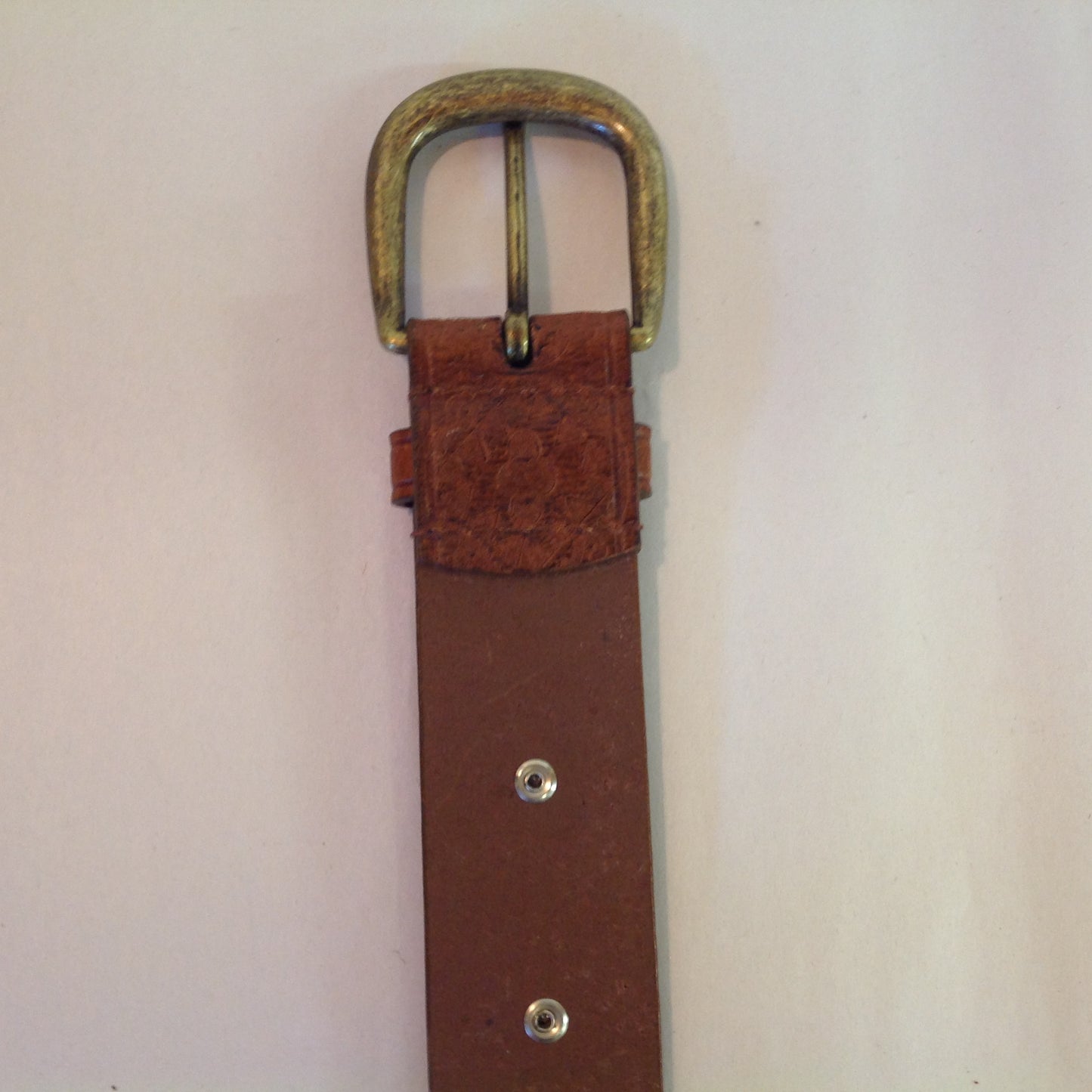 Vintage Women's XL Tan New York & Company Bonded Leather Belt with Rhinestone and Brass Stud Accents 39