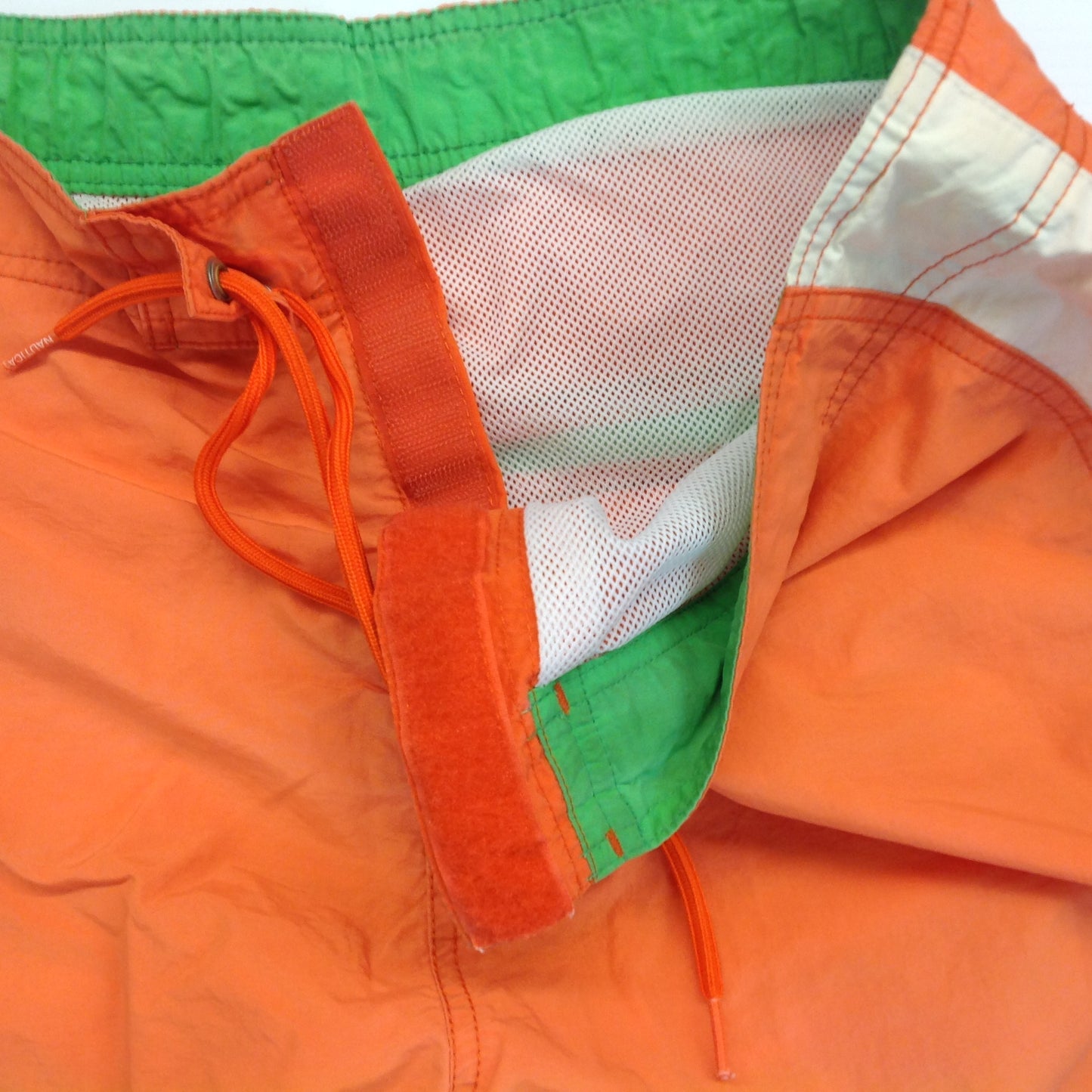 Vintage Nautica Men's Large Nylon Polyester Bathing Suit Swim Trunks Board Shorts Orange Neon Green Navy Blue Blocks