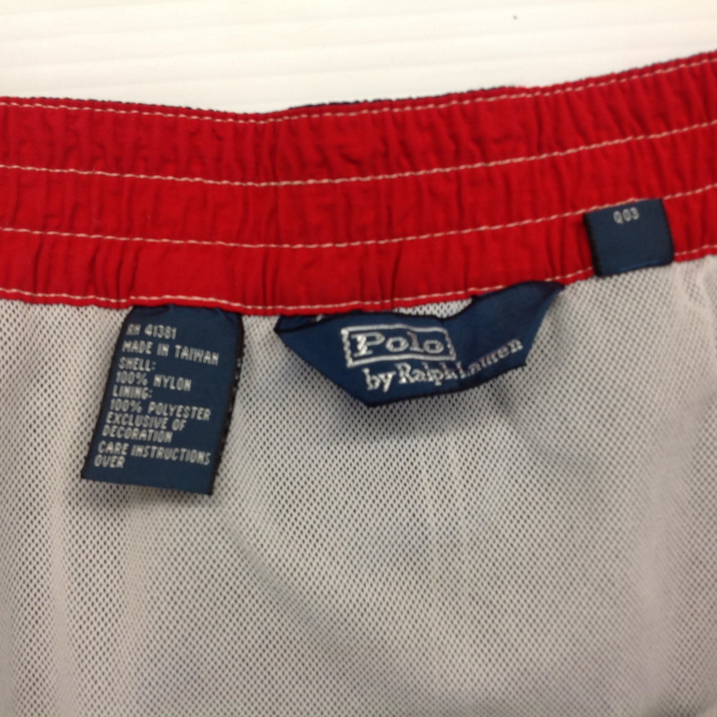 Polo By Ralph Lauren Men's XL Swim Trunks Board Shorts Bathing Suit Navy Blue Red White Stitching