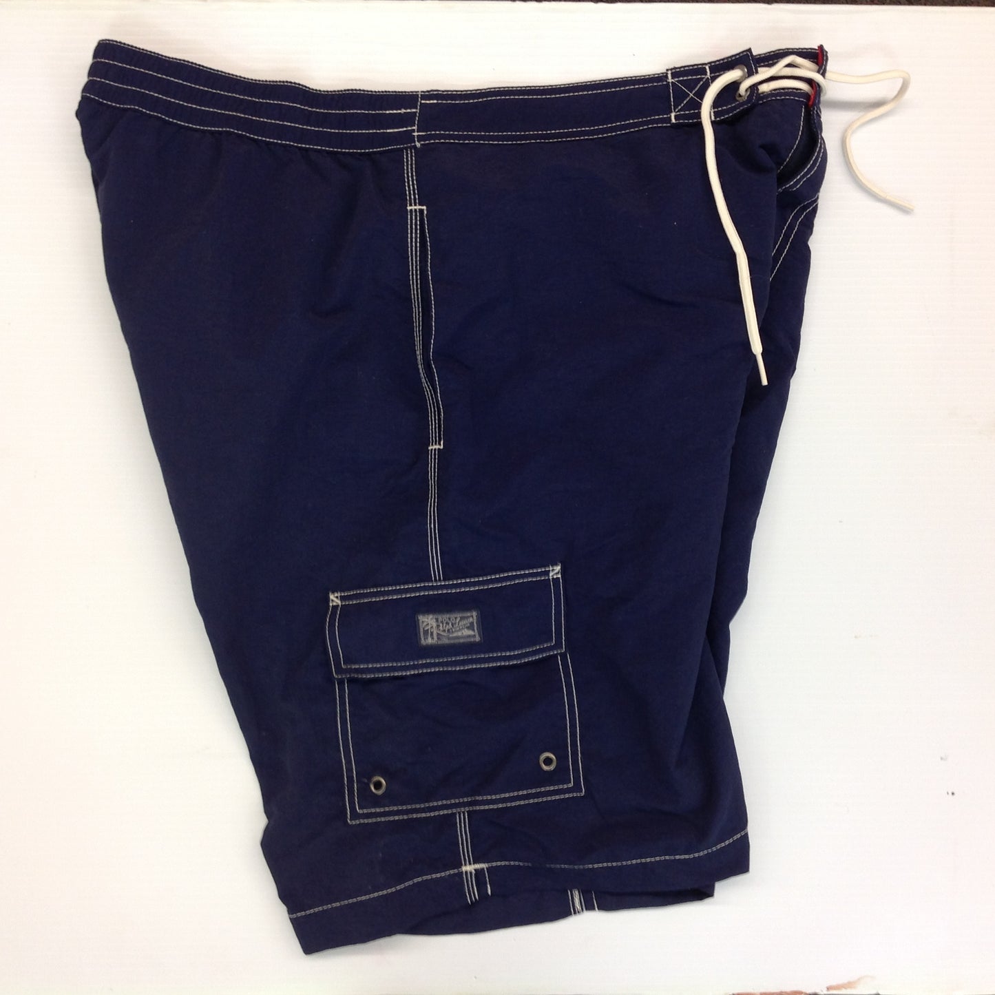 Polo By Ralph Lauren Men's XL Swim Trunks Board Shorts Bathing Suit Navy Blue Red White Stitching