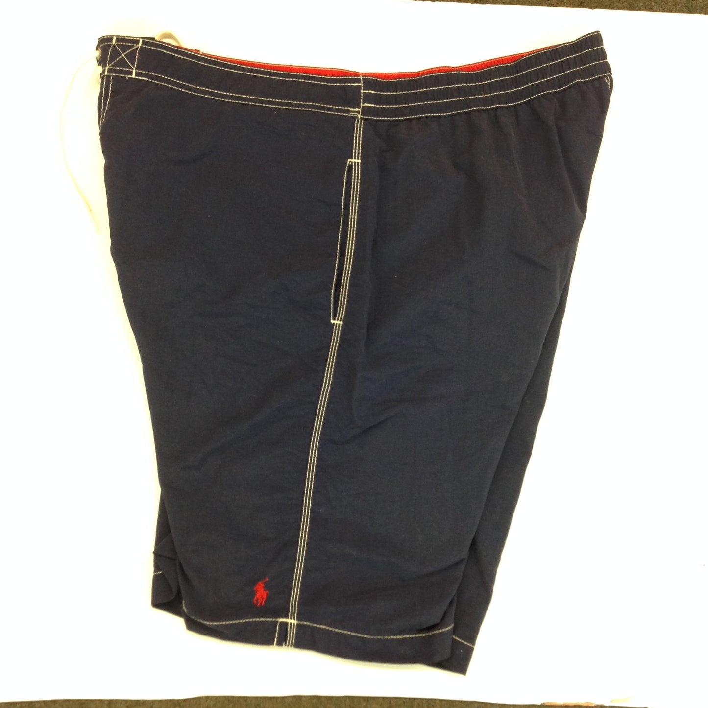 Polo By Ralph Lauren Men's XL Swim Trunks Board Shorts Bathing Suit Navy Blue Red White Stitching