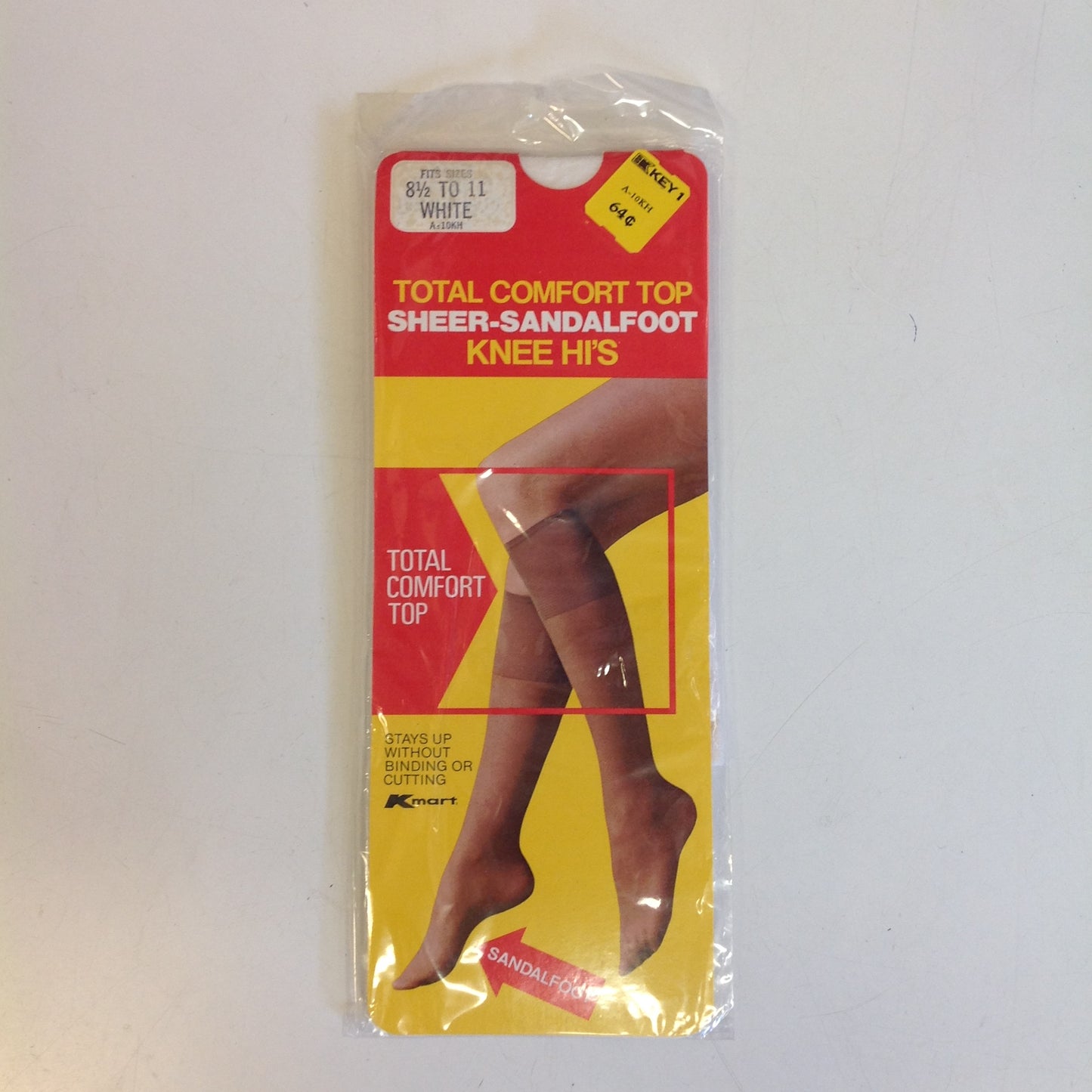 Vintage 1980's NOS K-Mart Total Comfort Top Sheer-Sandalfoot Knee Hi's 8 1/2-11 White