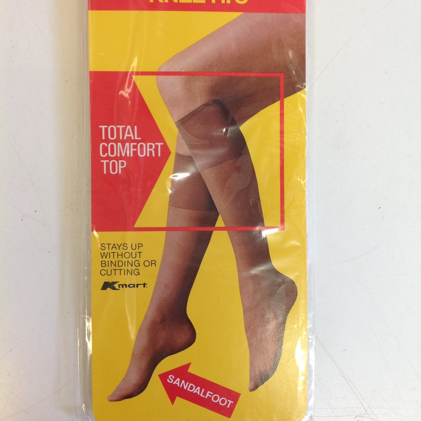 Vintage 1980's NOS K-Mart Total Comfort Top Sheer-Sandalfoot Knee Hi's 8 1/2-11 White
