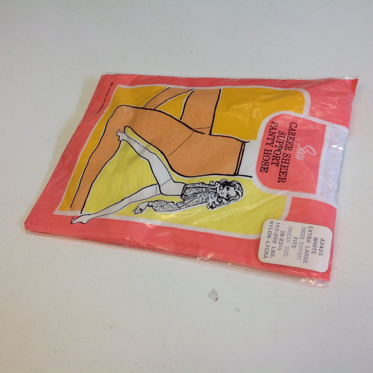 Vintage 1970's Sears Career Sheer Support Panty Hose White Extra Large 18-22 1/2