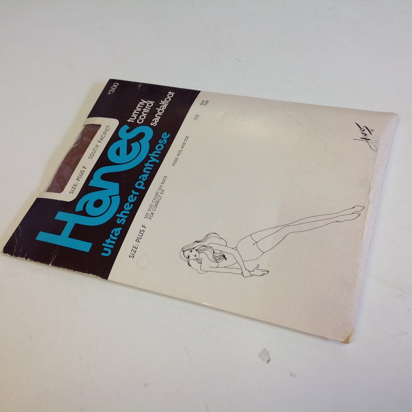 Vintage 1970's NOS Hanes Tummy Control Sandalfoot Ultra Sheer Pantyhose Plus F South Pacific Nude Heel and Toe
