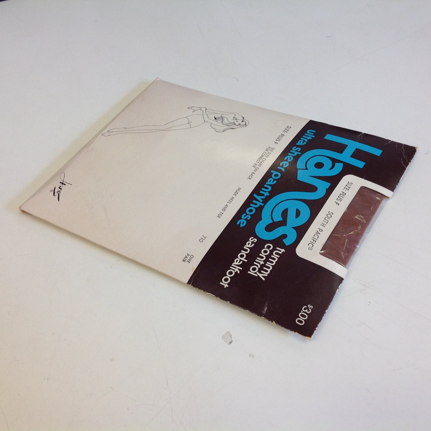 Vintage 1970's NOS Hanes Tummy Control Sandalfoot Ultra Sheer Pantyhose Plus F South Pacific Nude Heel and Toe