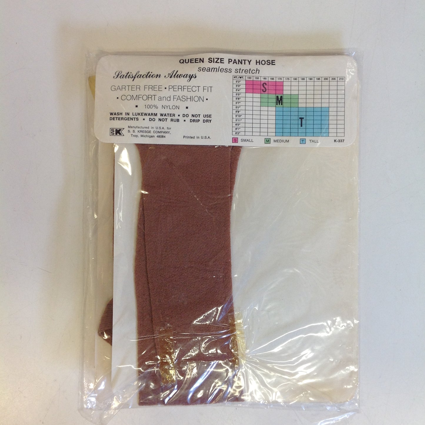 Vintage 1980's NOS K-Mart Queen Size Large Suntone 100% Nylon Pantyhose Seamless Stretch