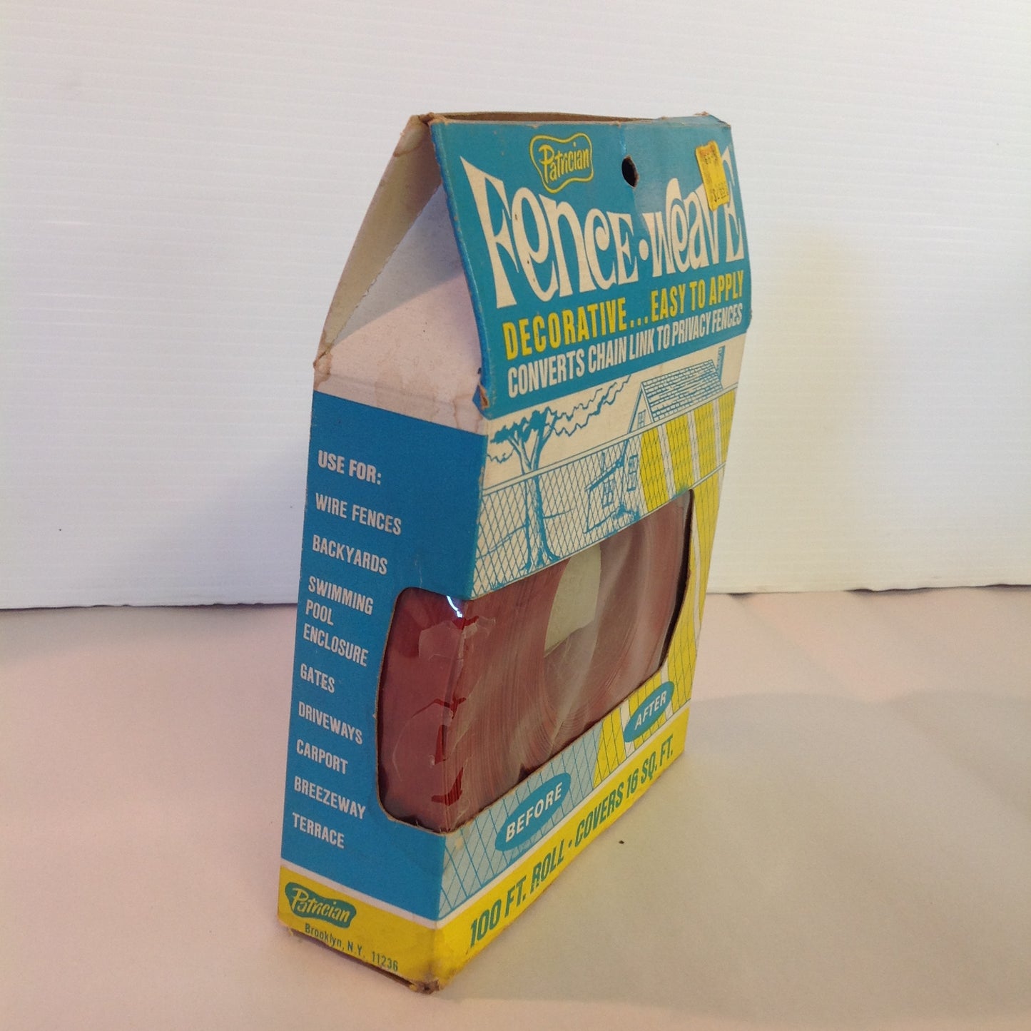 Vintage Mid Century NOS Patrician Wine Red Fence-Weave Chain Link Privacy Fence 100 Foot Roll