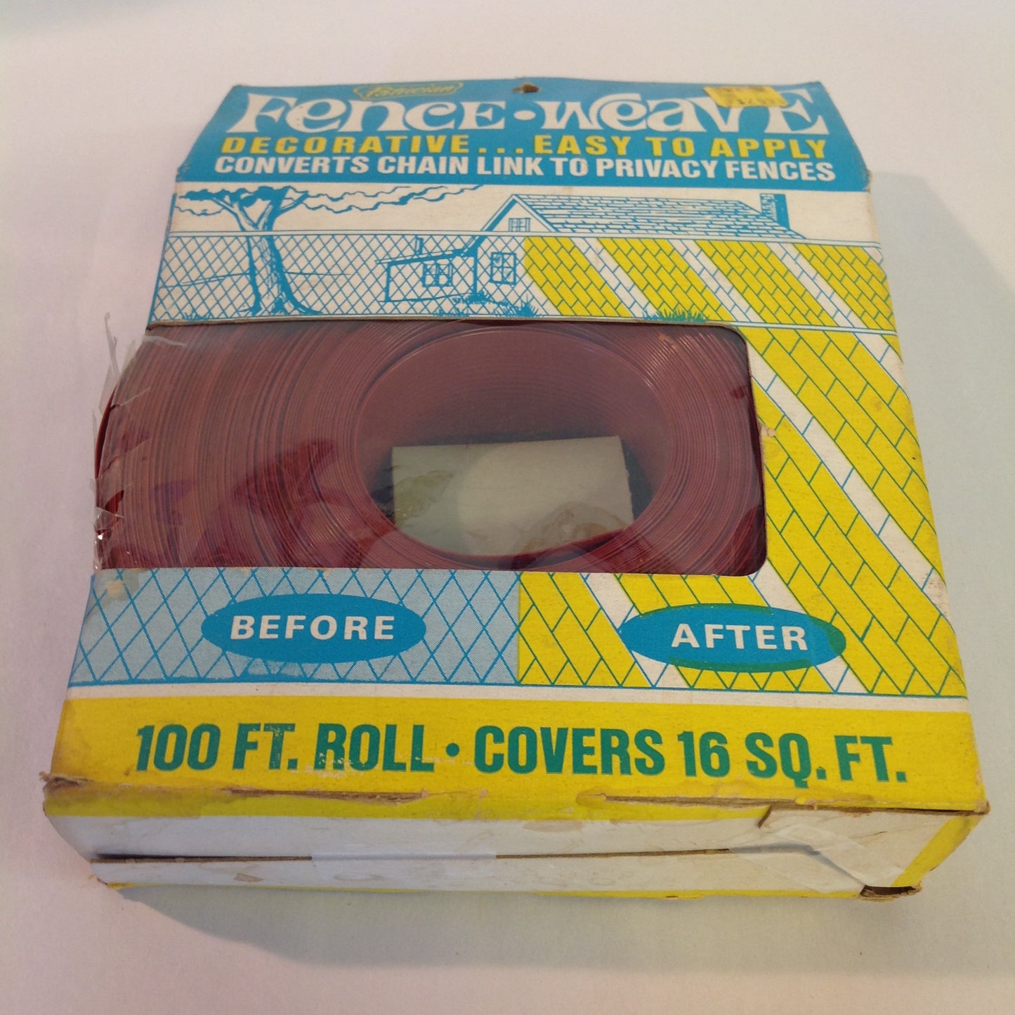 Vintage Mid Century NOS Patrician Wine Red Fence-Weave Chain Link Privacy Fence 100 Foot Roll