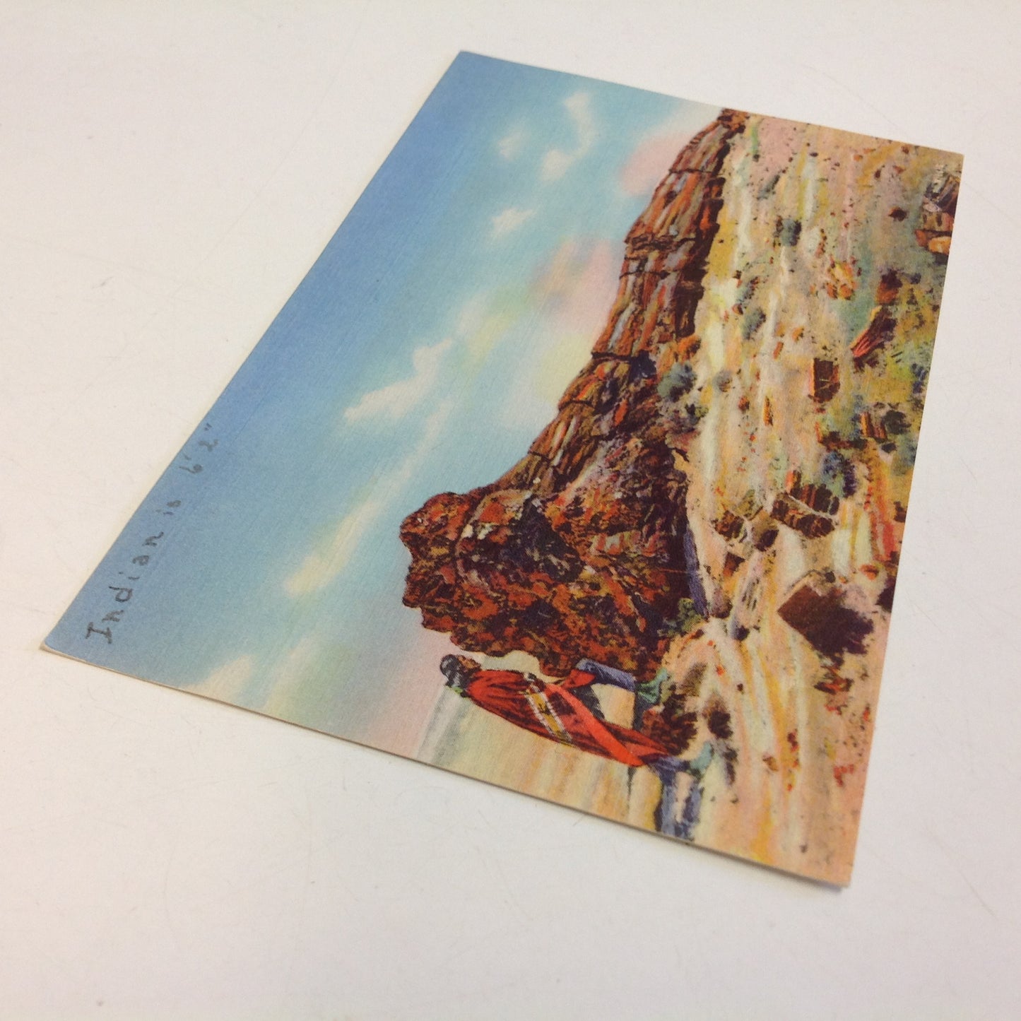 Vintage Curteich Color Postcard Indian on the Petrified Forest Arizona