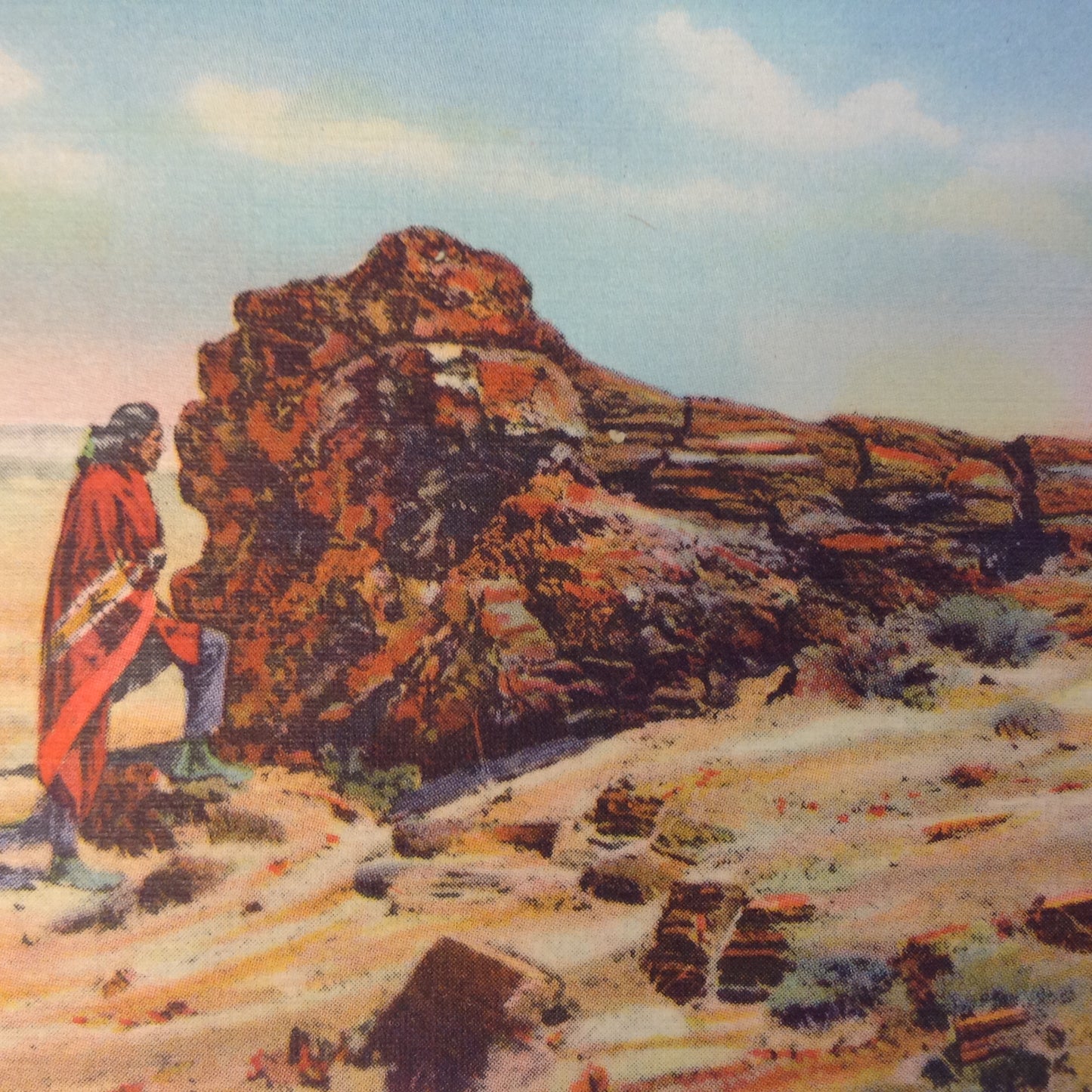 Vintage Curteich Color Postcard Indian on the Petrified Forest Arizona