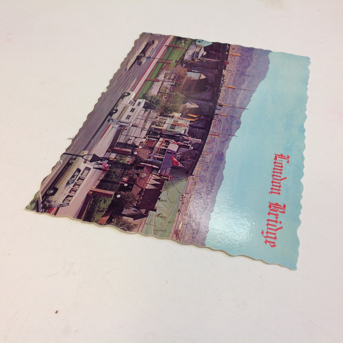 Vintage Petley Studios Souvenir Scalloped Edge Kolor View Color Postcard JV McLaughlin Photo Roadside View London Bridge and English Village Lake Havasu City Arizona