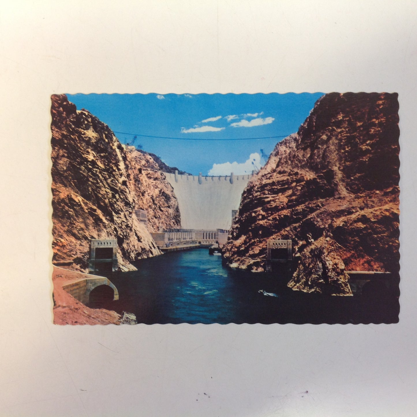 Vintage Petley Continental Card Souvenir Scalloped Edge Color Postcard Hoover Dam Near River Level Between Canyon Walls Nevada