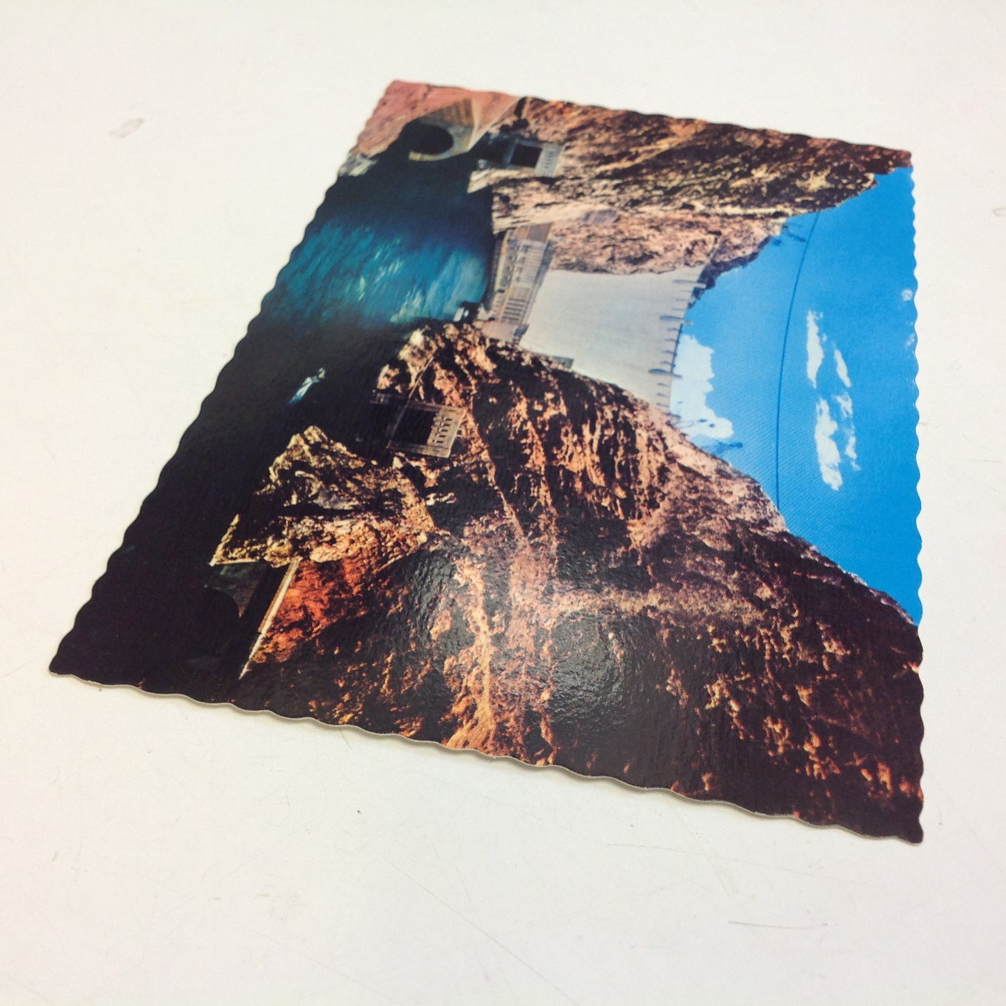 Vintage Petley Continental Card Souvenir Scalloped Edge Color Postcard Hoover Dam Near River Level Between Canyon Walls Nevada