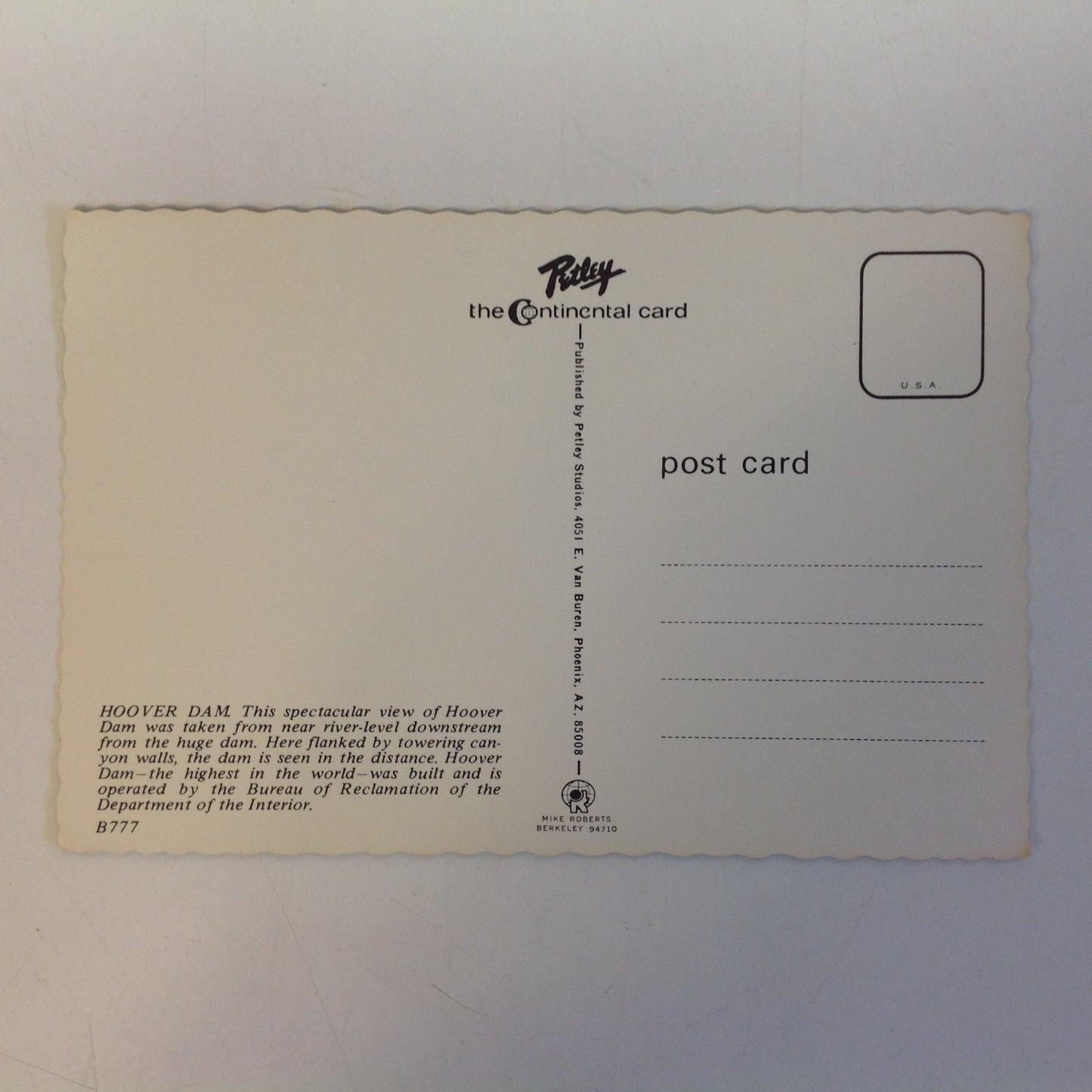 Vintage Petley Continental Card Souvenir Scalloped Edge Color Postcard Hoover Dam Near River Level Between Canyon Walls Nevada