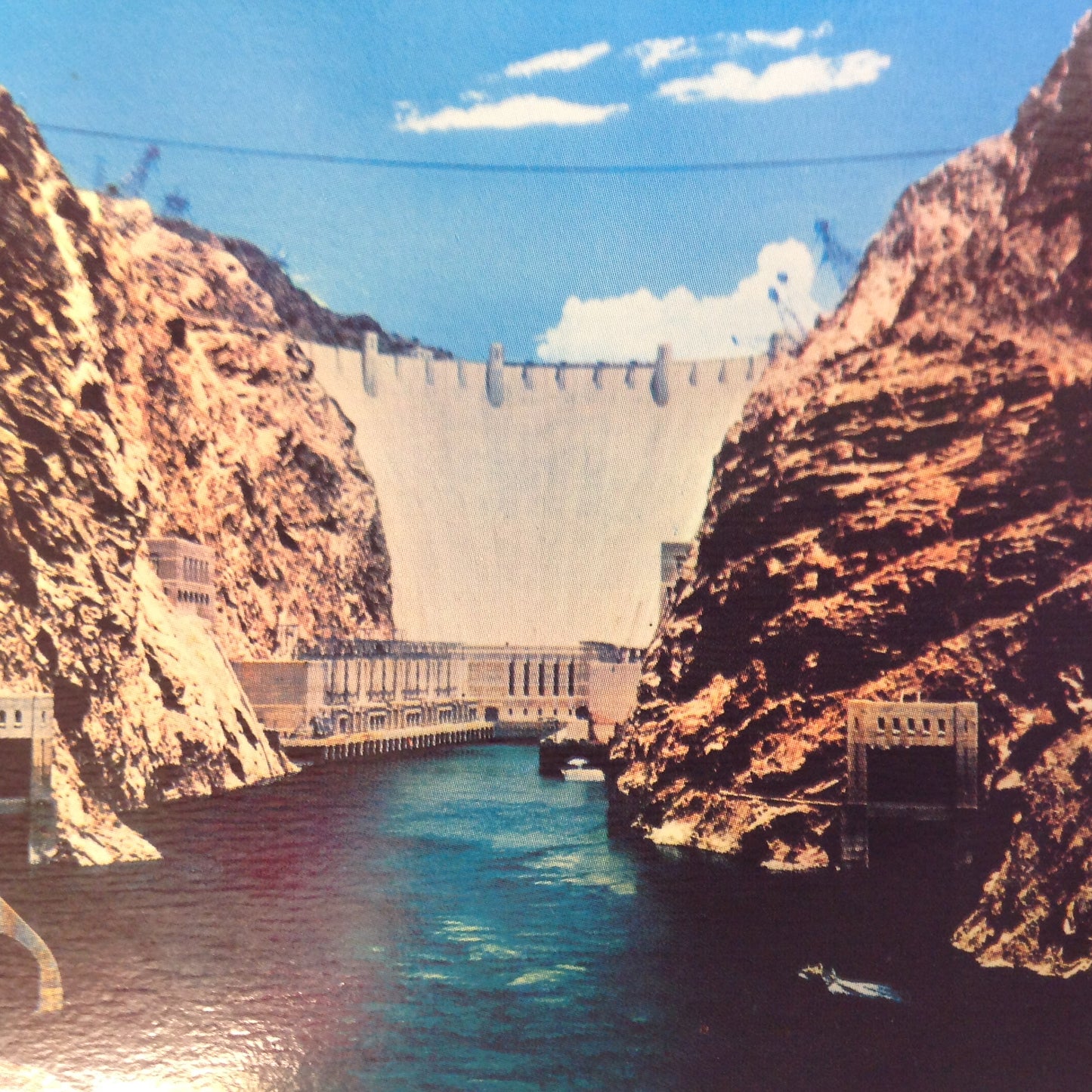 Vintage Petley Continental Card Souvenir Scalloped Edge Color Postcard Hoover Dam Near River Level Between Canyon Walls Nevada
