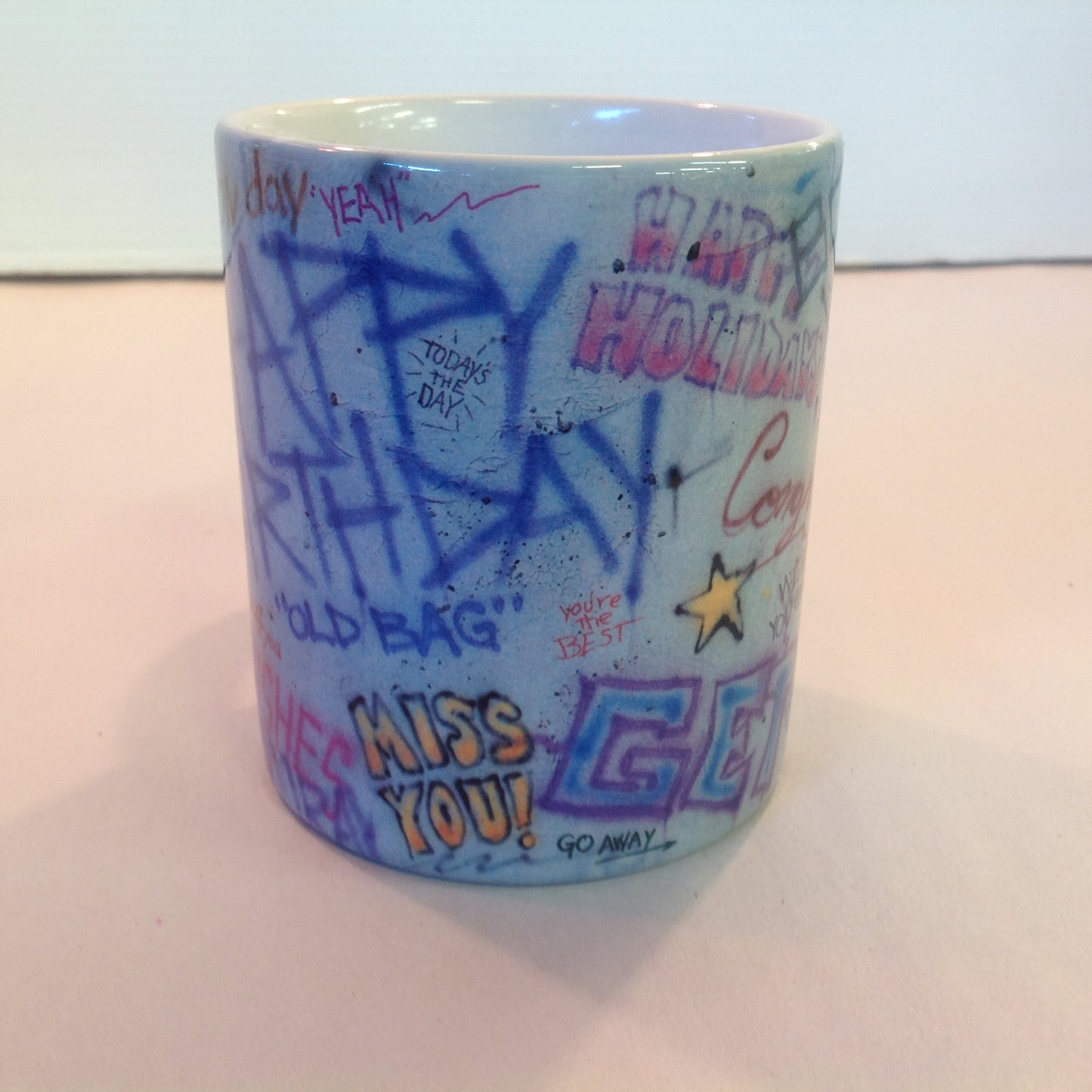 Vintage 1991 Xpres Inc The Creative Source Greeting Messages Graffiti Porcelain Coffee Mug