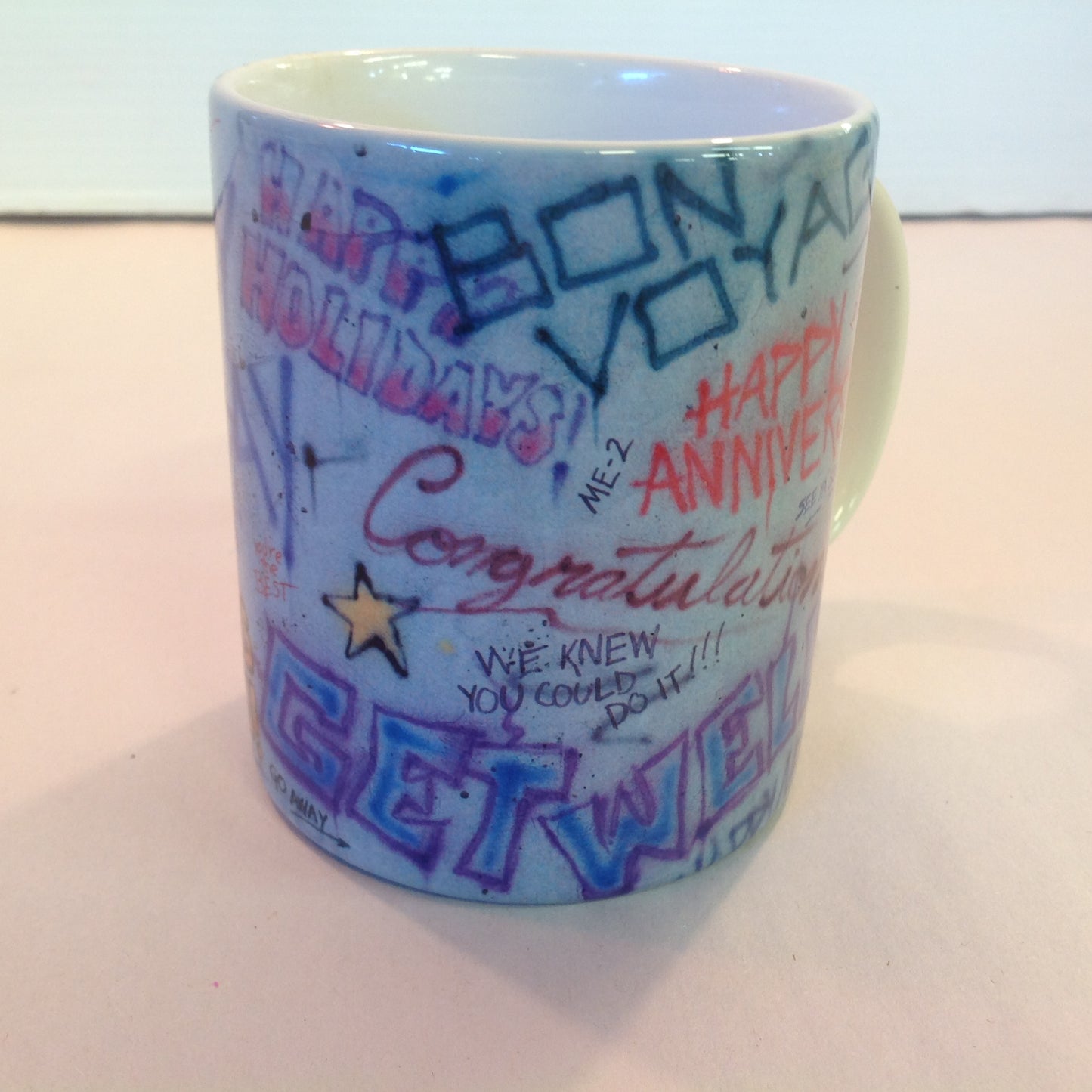 Vintage 1991 Xpres Inc The Creative Source Greeting Messages Graffiti Porcelain Coffee Mug