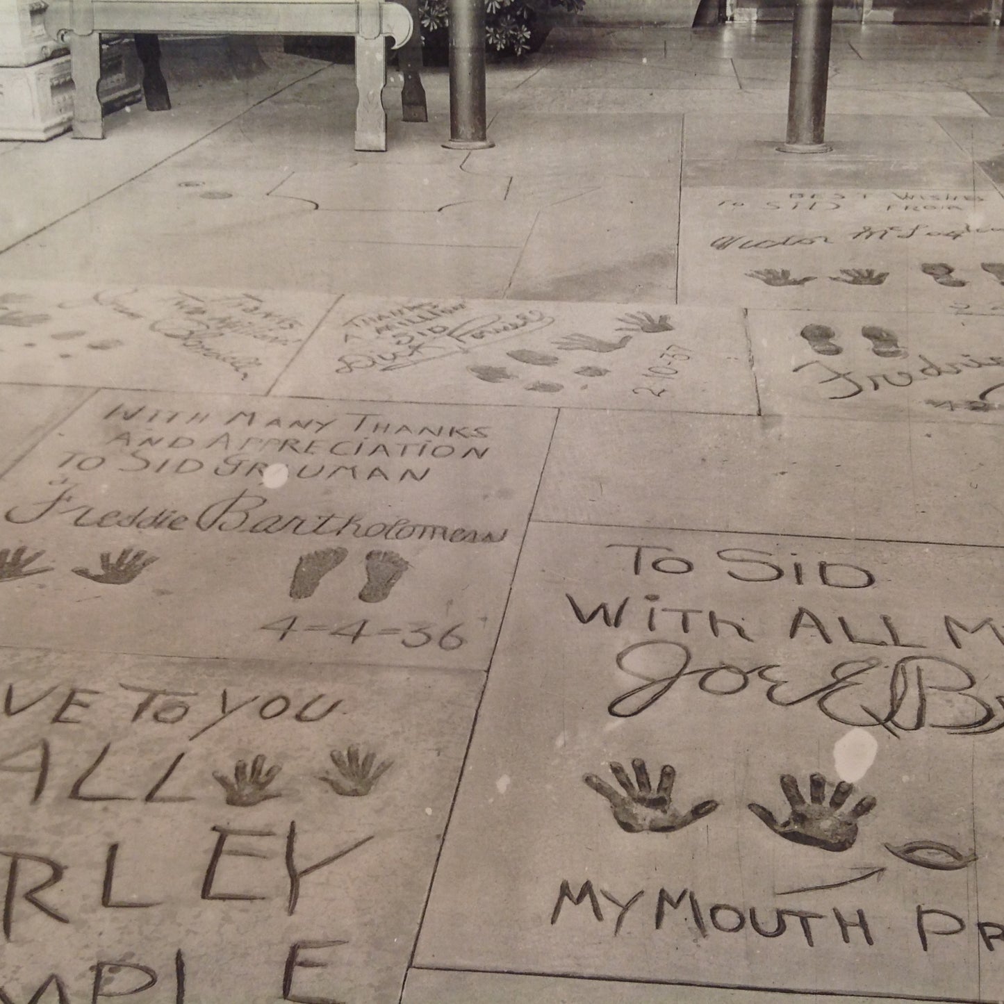 Vintage Souvenir B&W Real Photo Postcard Footprints and Autographs of the Stars Chinese Theatre Hollywood California