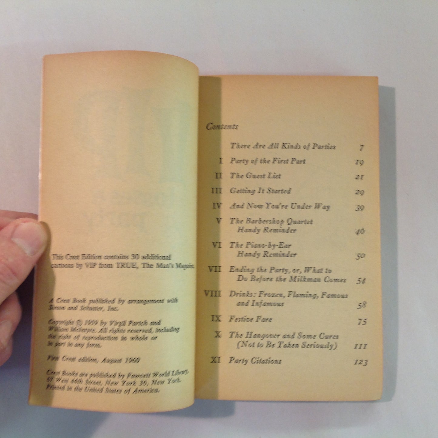 Vintage 1960 Paperback VIP TOSSES A PARTY with VIP's FAVORITE RECIPES FOR PARTY DRINKS AND DISHES