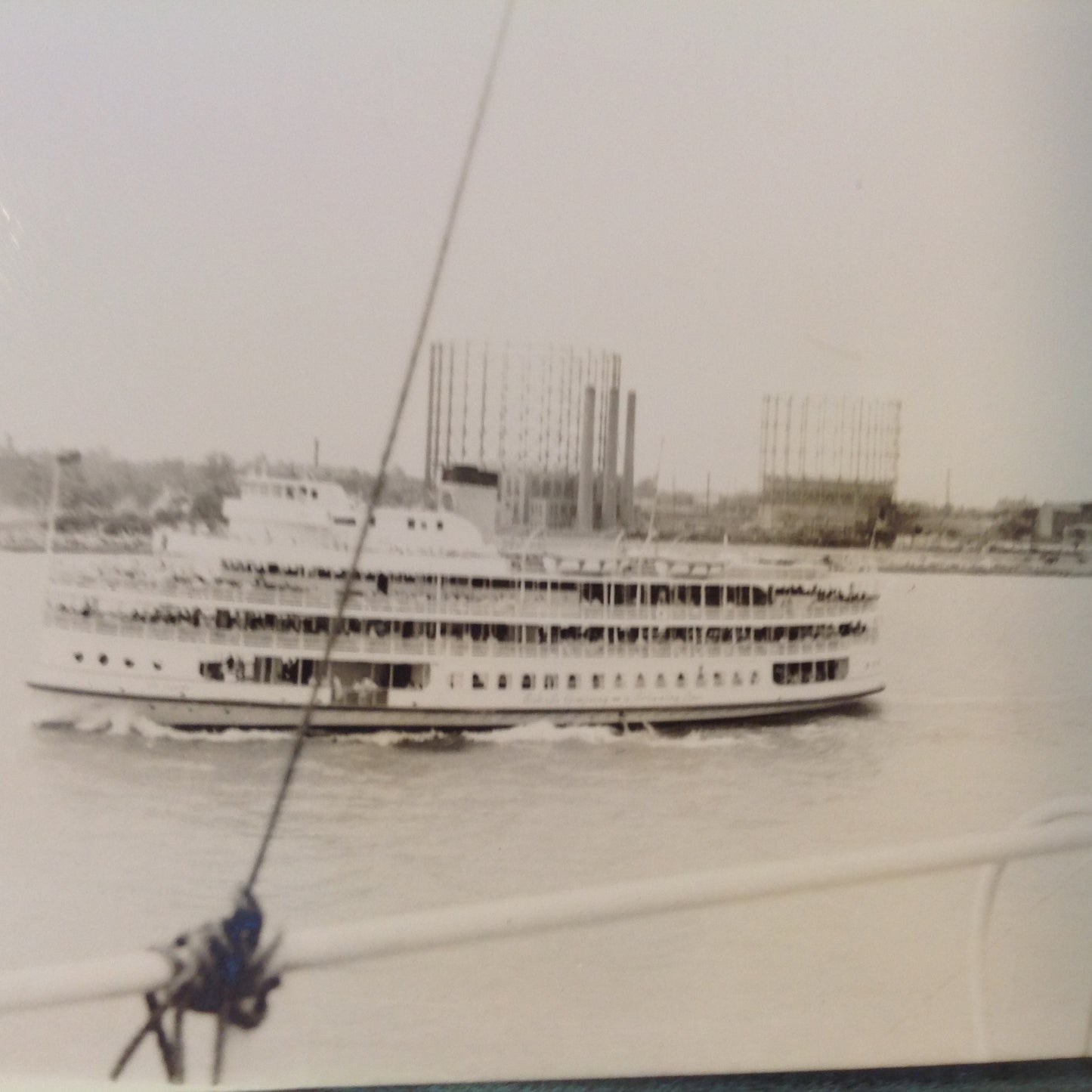 Vintage B&W Photograph Boblo Island Ship Columbia From Exterior Deck of Passing Ship