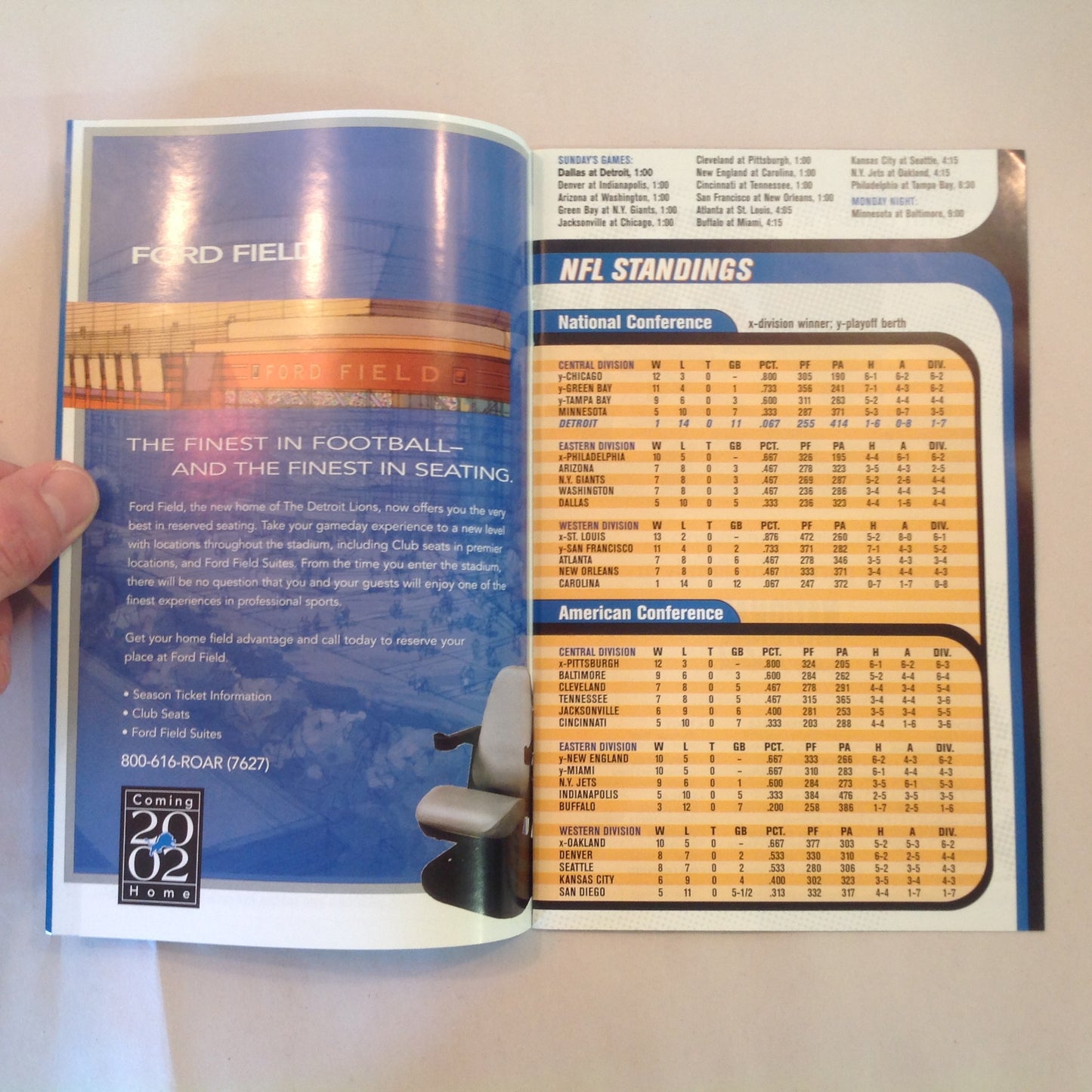 Vintage January 6 2002 Detroit Lions Presents: Kickoff Playbook Pontiac Silverdome 1975-2001 Lions Vs. Dallas Cowboys