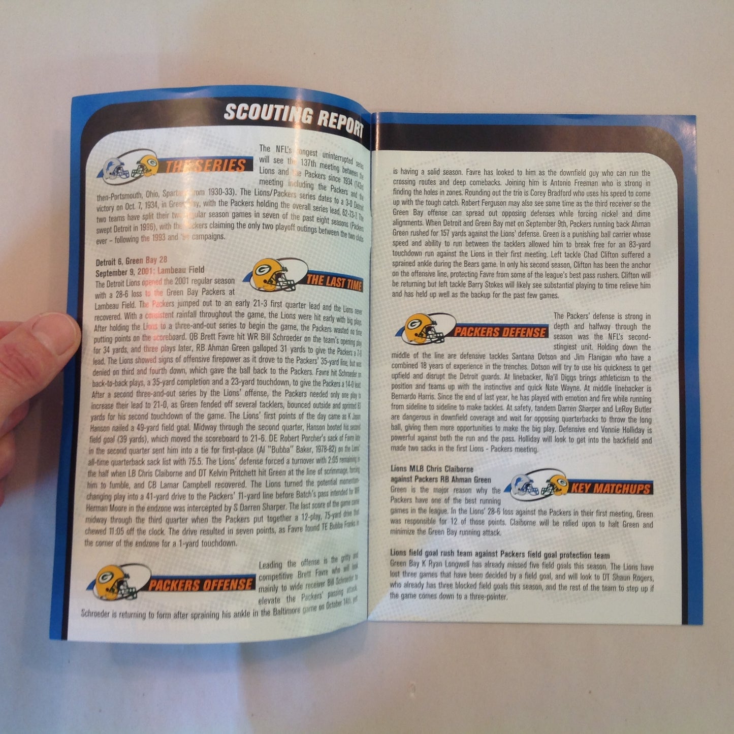 Vintage November 22 2001 Detroit Lions Presents: Kickoff Playbook Thanksgiving Classic Lions Vs. Green Bay Packers