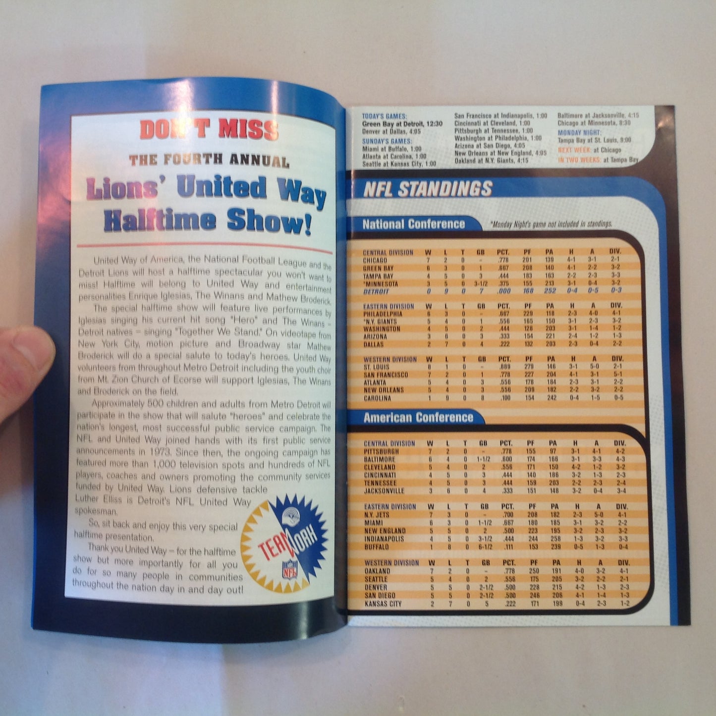 Vintage November 22 2001 Detroit Lions Presents: Kickoff Playbook Thanksgiving Classic Lions Vs. Green Bay Packers