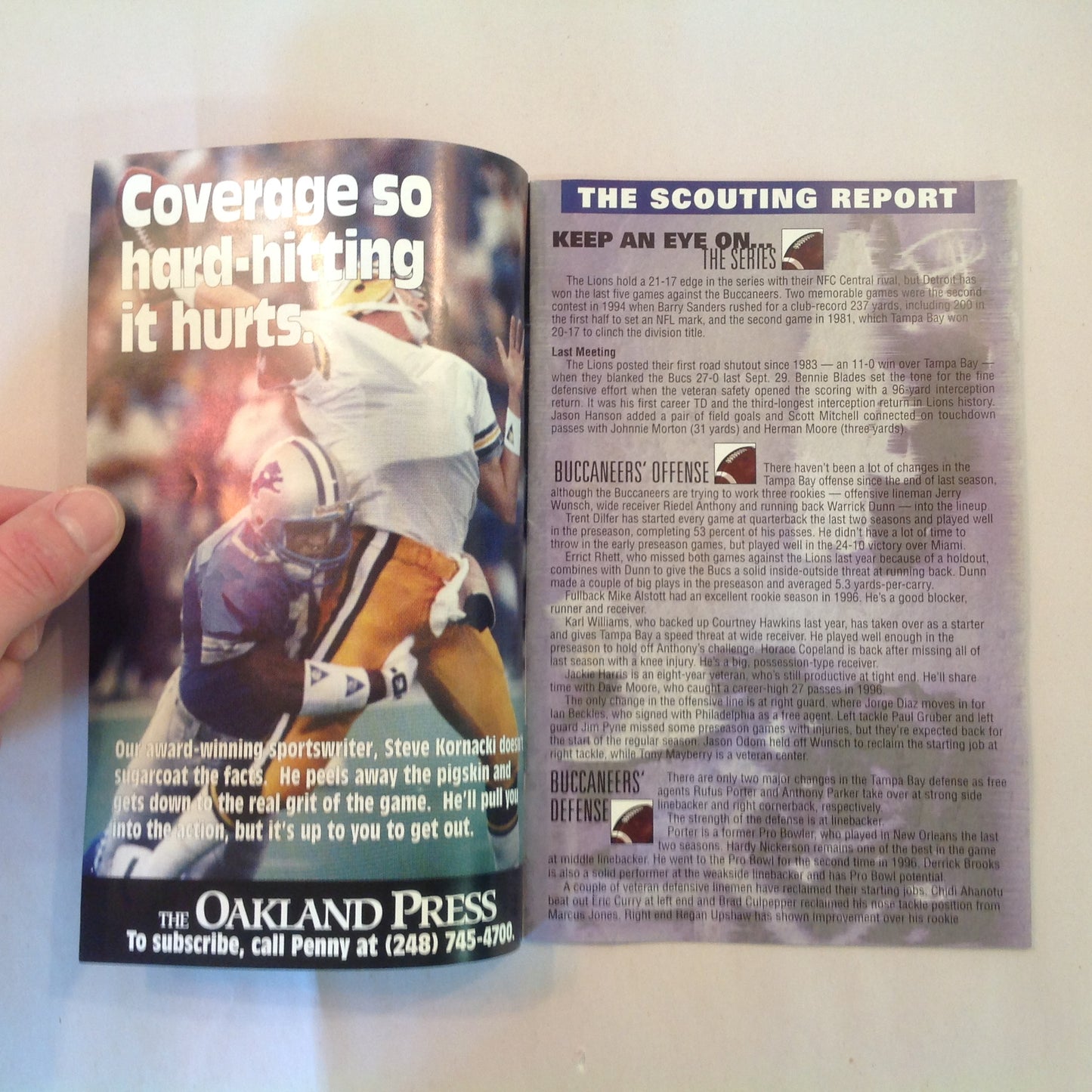 Vintage September 7 1997 Detroit Lions Presents: Kickoff Playbook Lions Vs. Tampa Bay Buccaneers