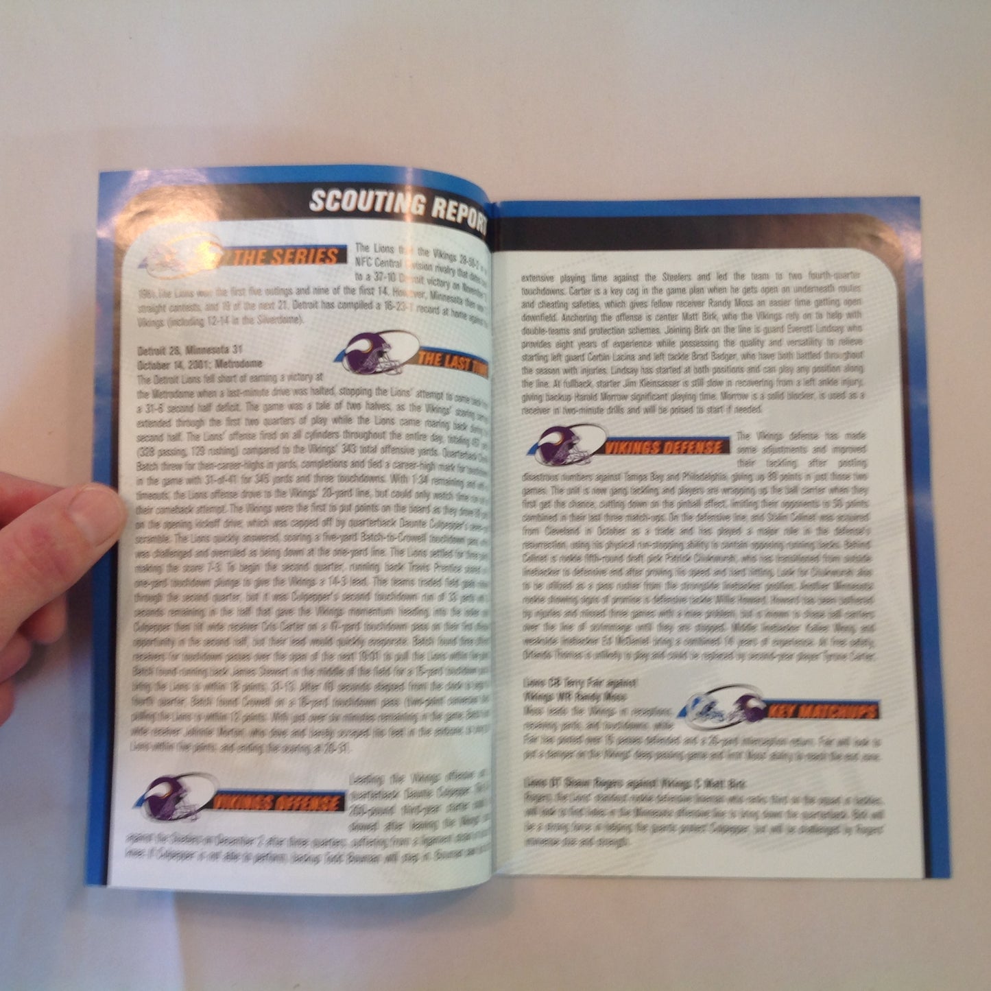 Vintage December 16 2001 Detroit Lions Presents: Kickoff Playbook Lions Vs. Minnesota Vikings