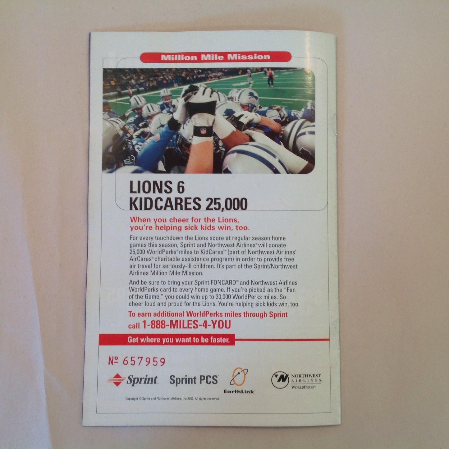 Vintage December 16 2001 Detroit Lions Presents: Kickoff Playbook Lions Vs. Minnesota Vikings