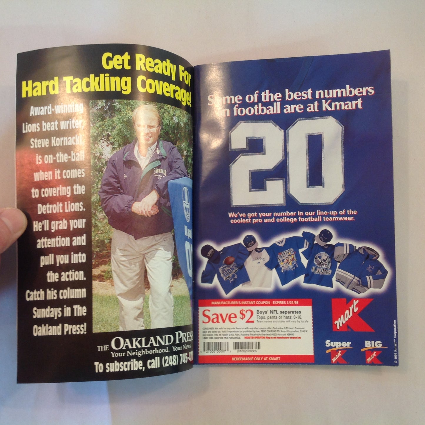 Vintage October 19 1997 Detroit Lions Presents: Kickoff Playbook Lions Vs. New York Giants