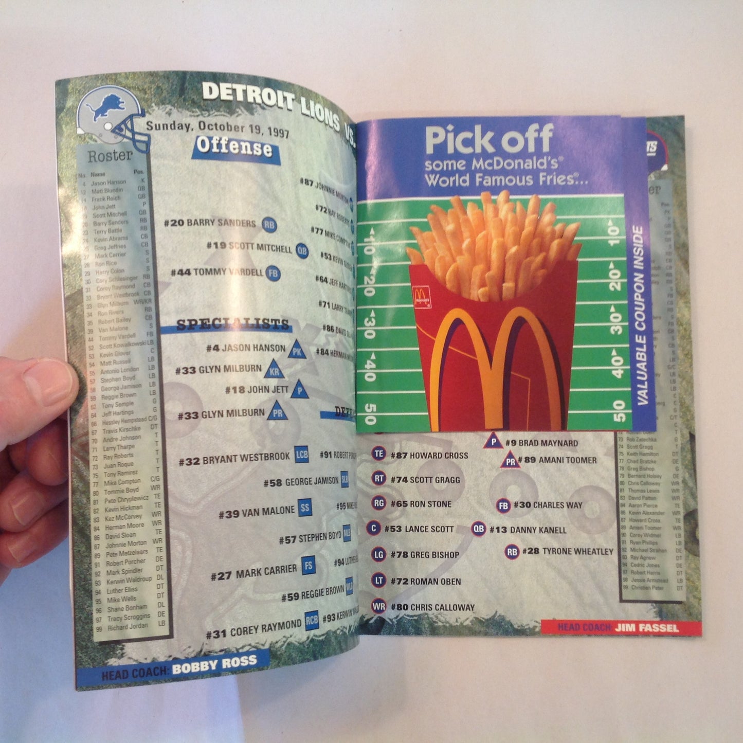 Vintage October 19 1997 Detroit Lions Presents: Kickoff Playbook Lions Vs. New York Giants